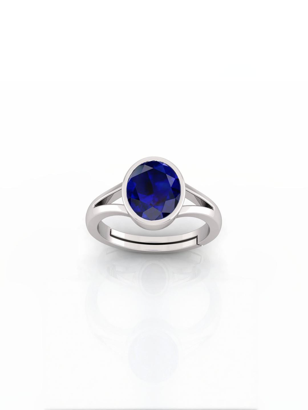 14.25 Ratti Silver Plated Adjustable Neelam Blue Sapphire Gemstone Natural Birthstone Stone Ring