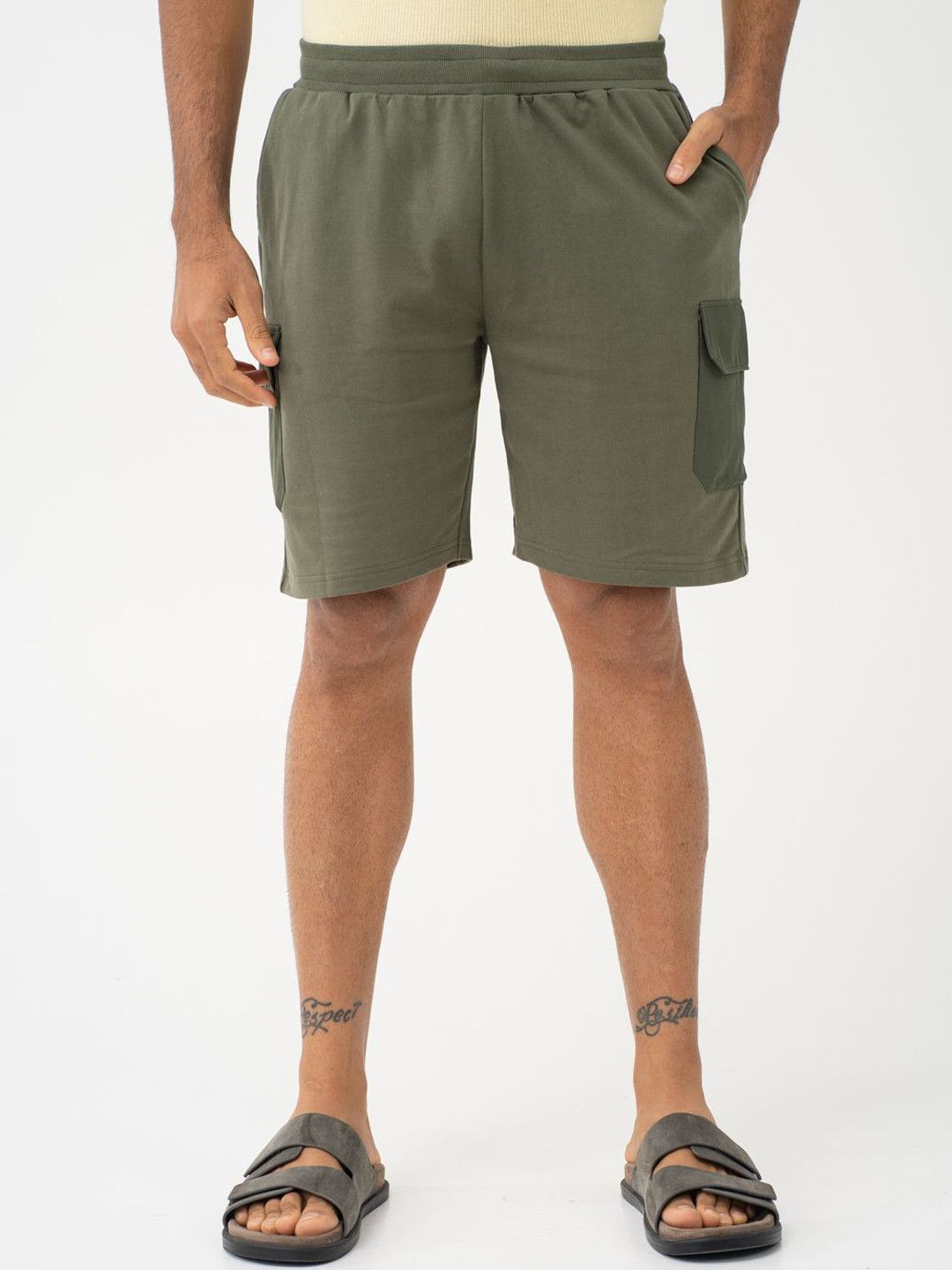 The Pant Project Grover Olive Relaxed Fit Cargo Sweatshorts with Drawstring