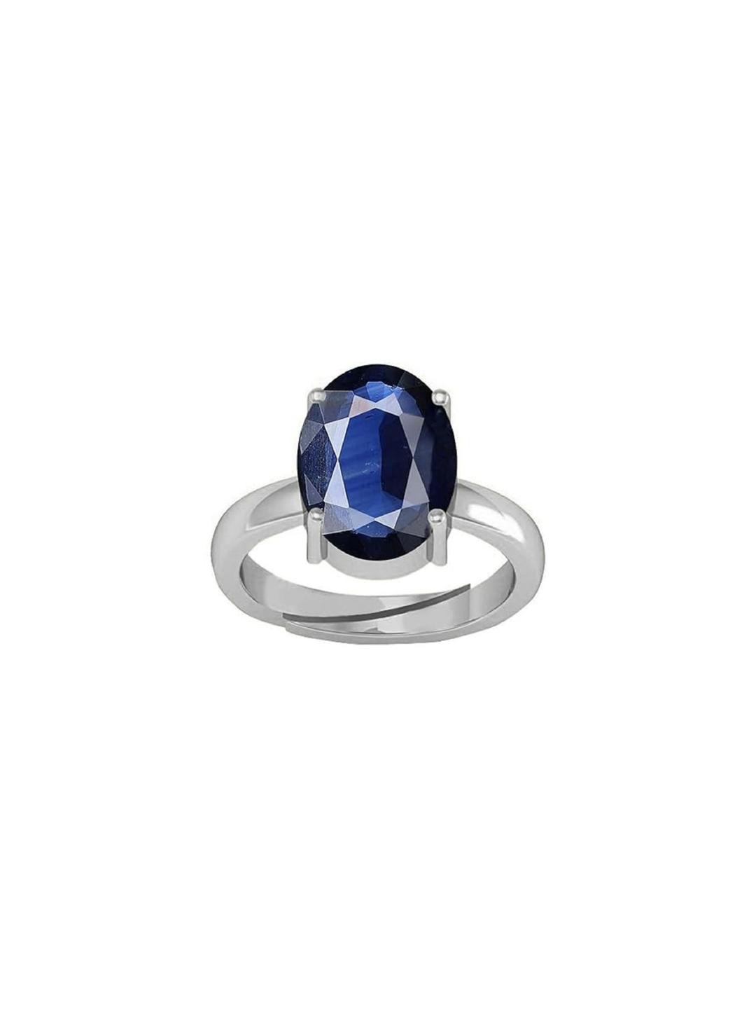 10.25 Ratti Certified Blue Sapphire (Neelam) Silver+White Metal Kanta Ring for Men and Women