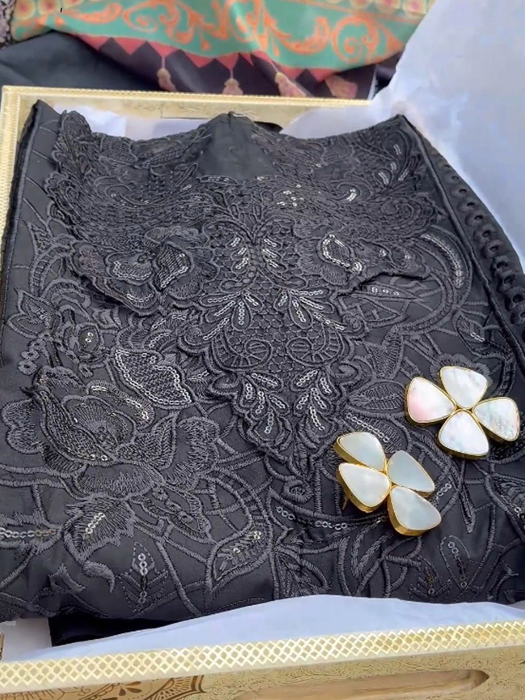 27 Drapes Floral Embroidered Sequinned Unstitched Dress Material