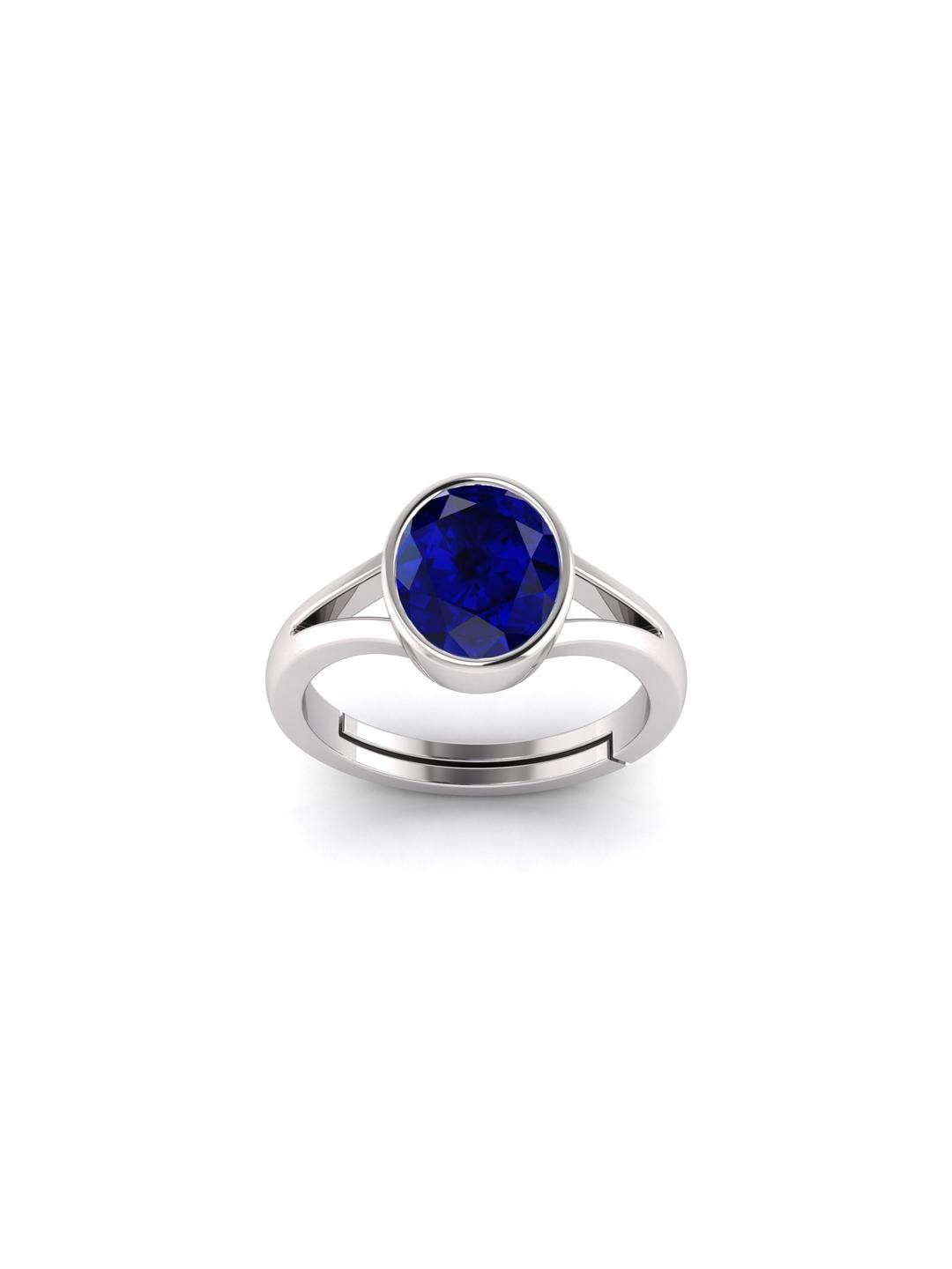 7.25 Ratti Silver Plated Adjustable Neelam Blue Sapphire Gemstone Natural Birthstone Ring