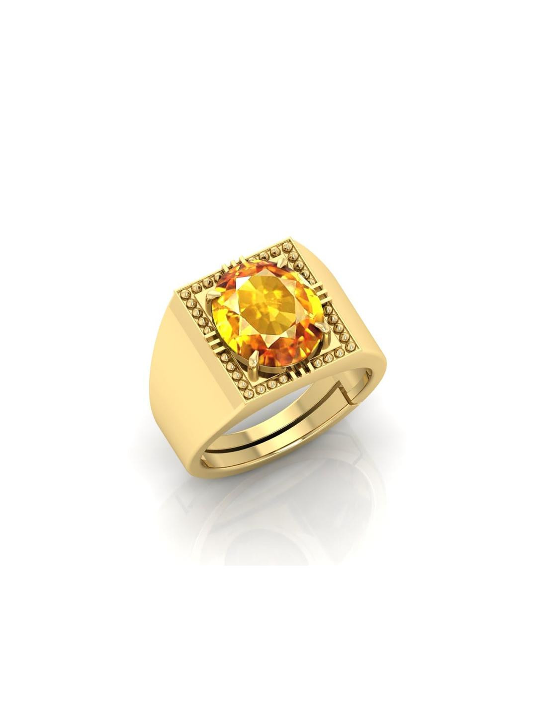 6.25 Ratti Pukhraj Stone Original Certified Yellow Sapphire Gemstone Gold Plated | Adjustable Ring