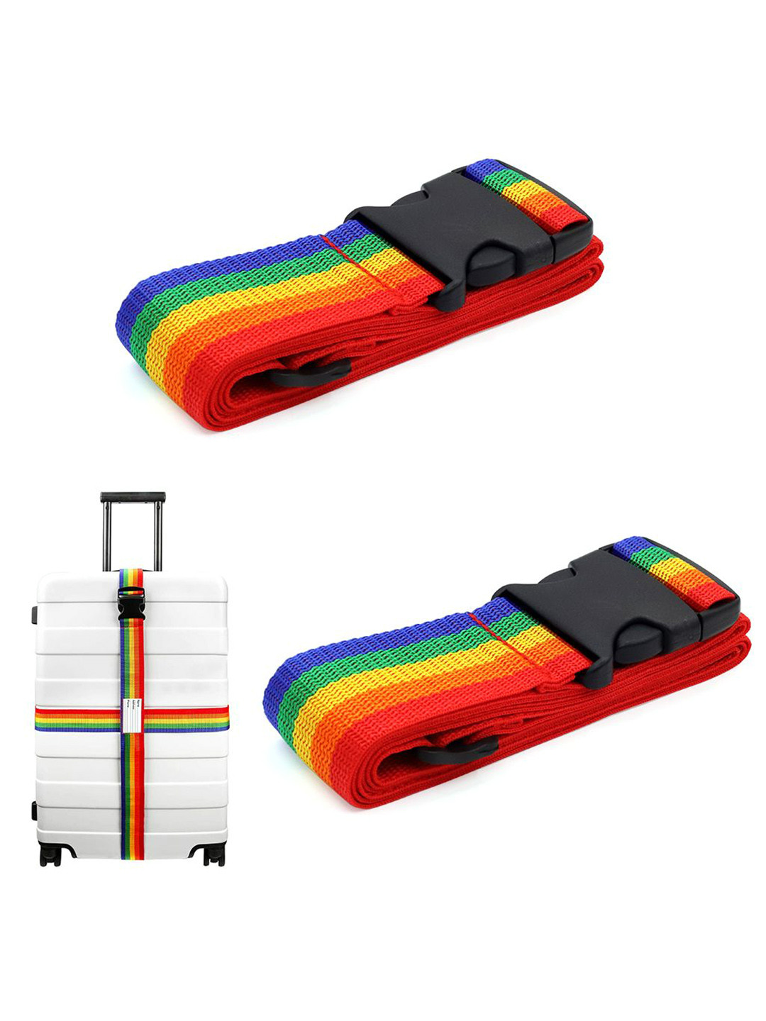 Gustave 2 Pcs Striped Scratch Resistant Rainbow Adjustable Luggage Straps