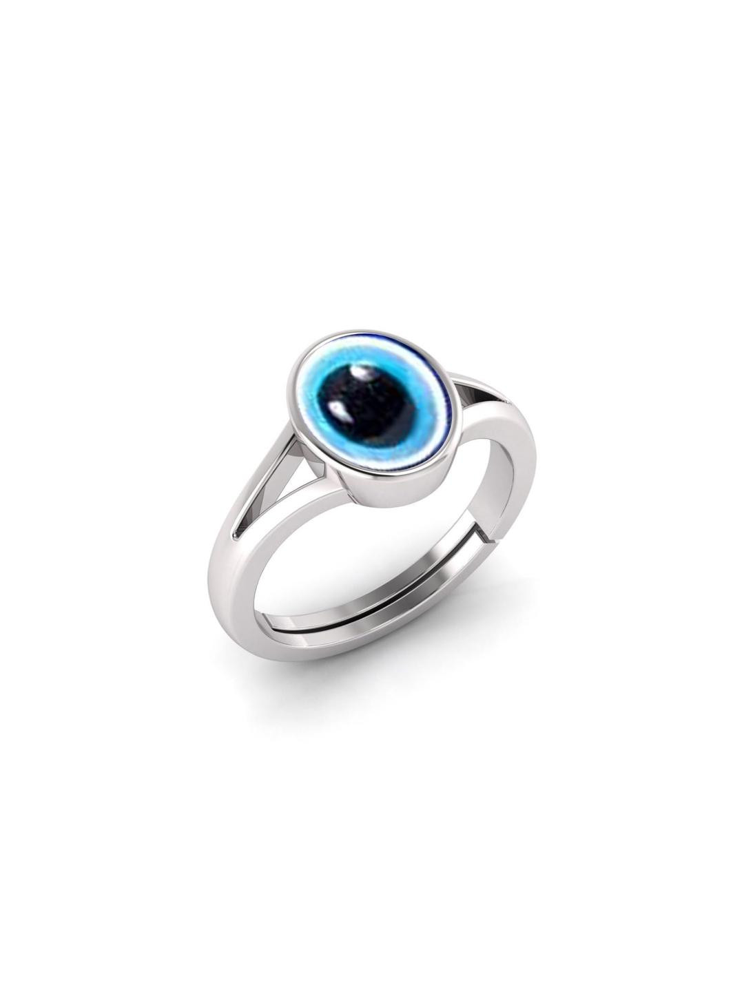 Todani Jems Blue Evil Eye Protection Sterling Silver Plated Adjustable Finger Ring