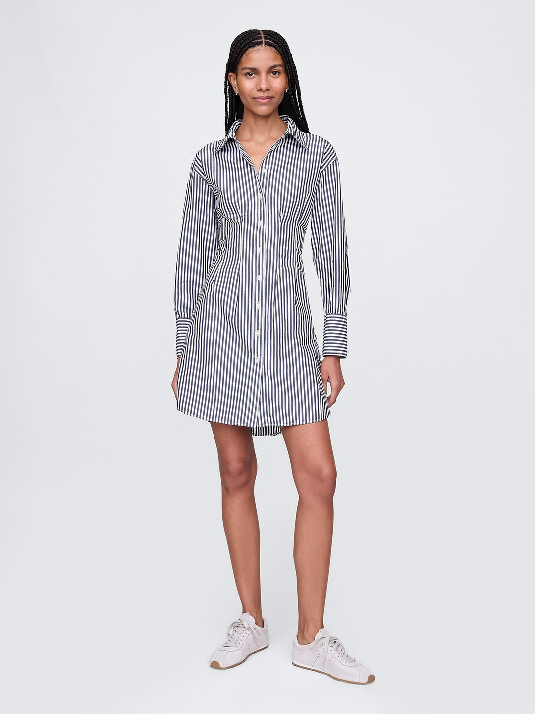 GAP Women Vertical-Stripes Tailored Fit Spread Collar Shirt Dress