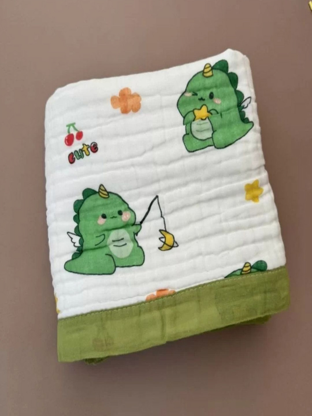 VoiDrop Green Cartoon Characters Cotton 500 GSM AC Room Kids Blanket