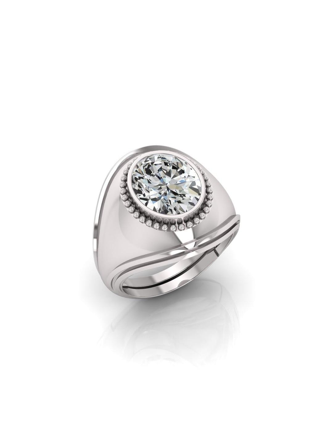 12.25 Ratti Transparent White Zircon Stone Gemstone Silver Plated Adjustable Ring