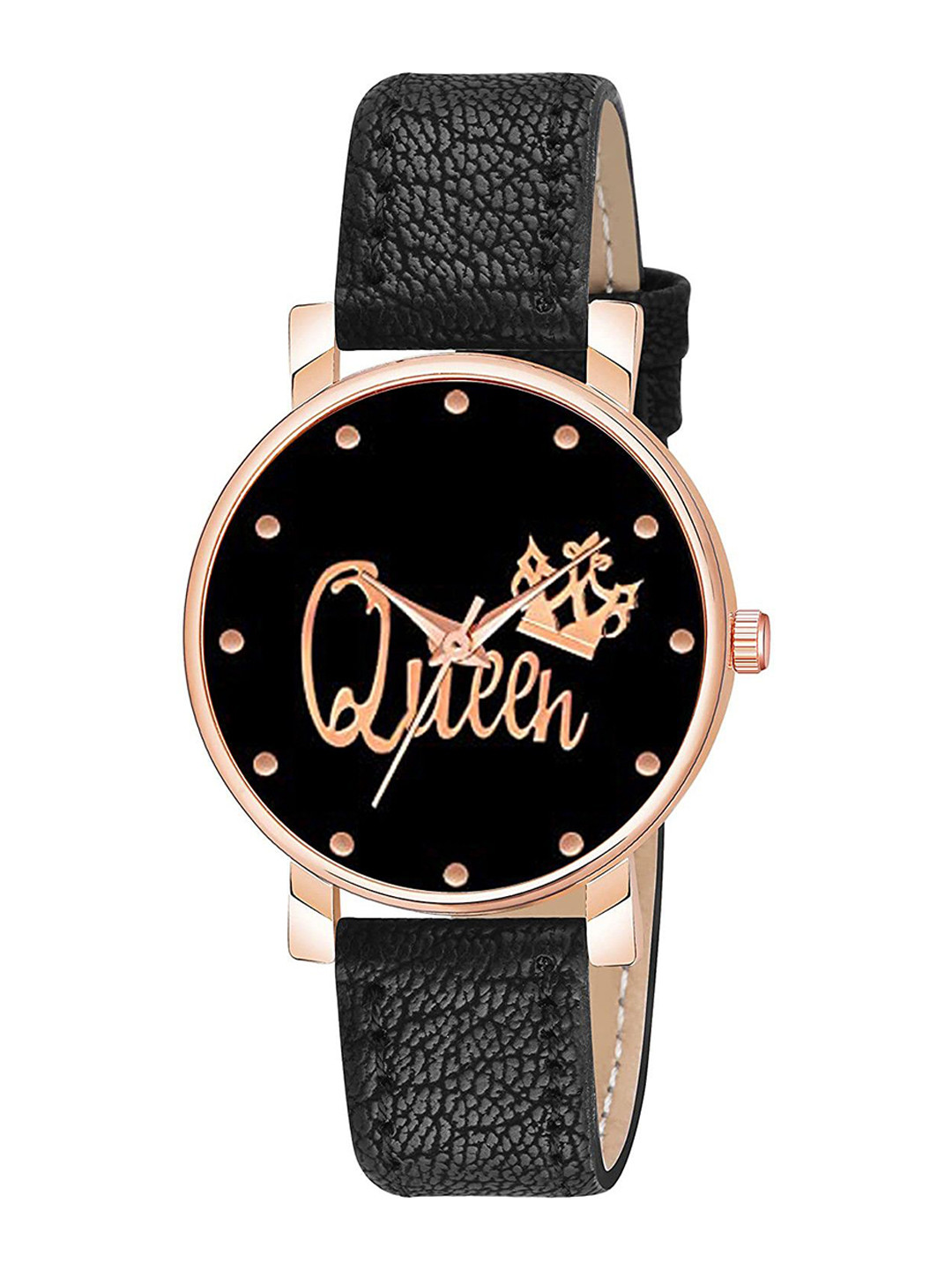 CSAMON Women Round Dial & Bracelet Style Straps Analogue Watch C36 Q Black Leather