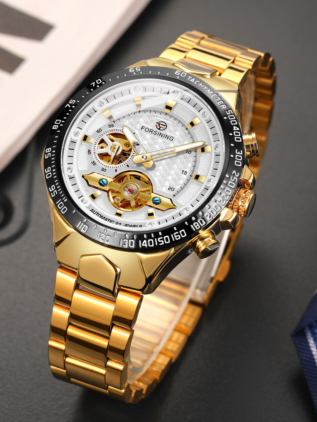 FORSINING Men Automatic Chronograph Watch Luxury Stainless Steel Design