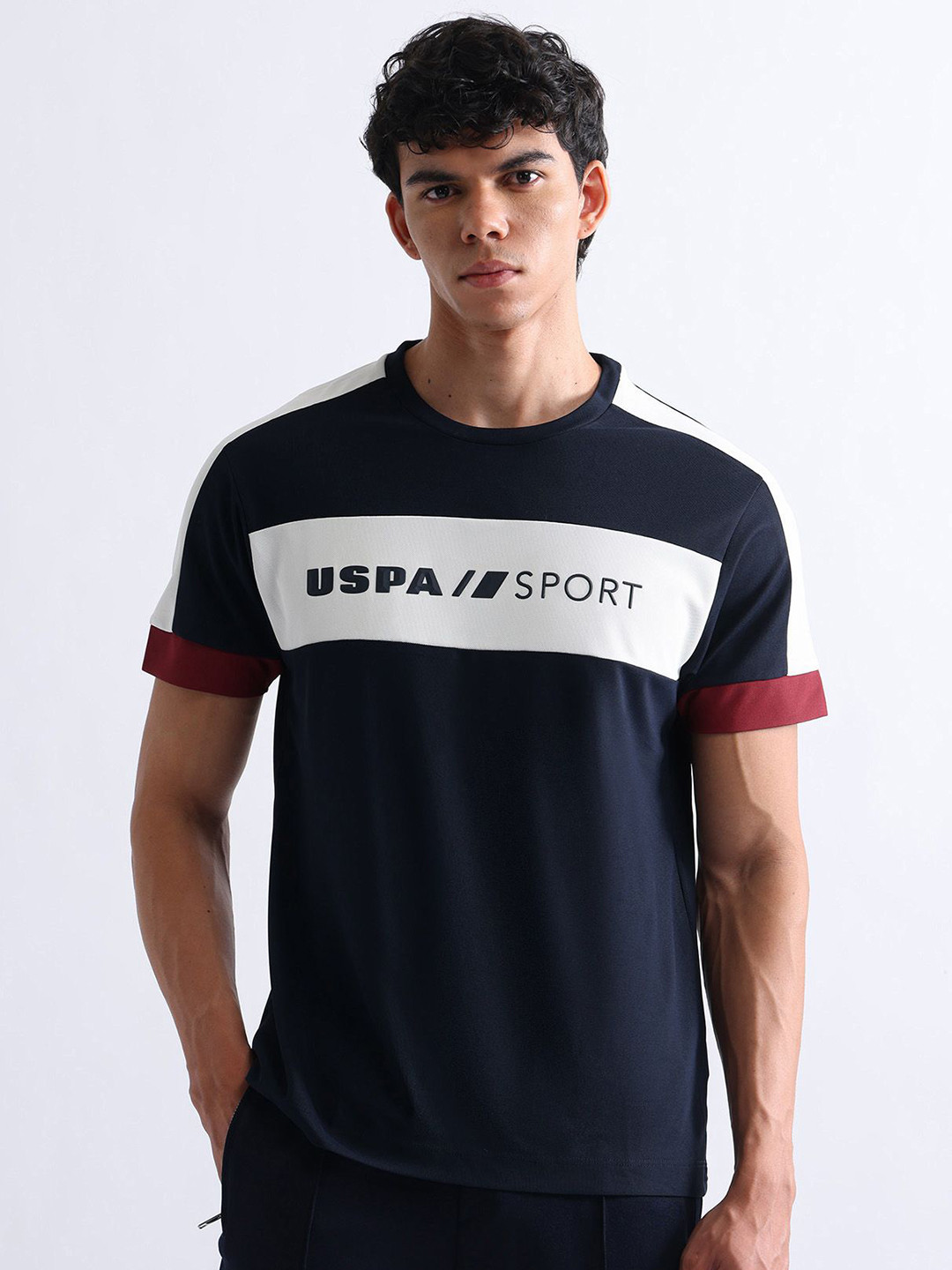 USPA Active Colourblocked Slim Fit Sports T-shirt