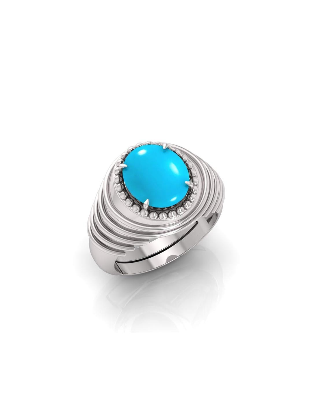9.25 Ratti Turquoise Stone Original Certified Firoja Gemstone Silver Plated | Adjustable Ring