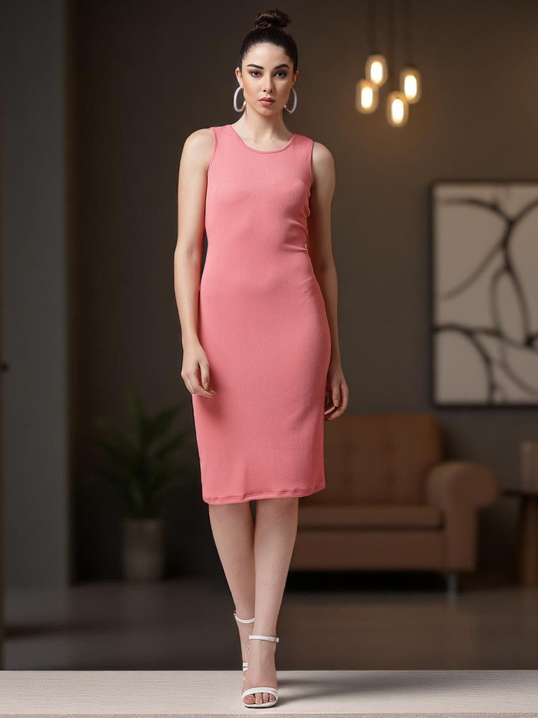 OOMPH! FACTOR Women Ribbed Sheath Dress With Cut-Out Deatiled