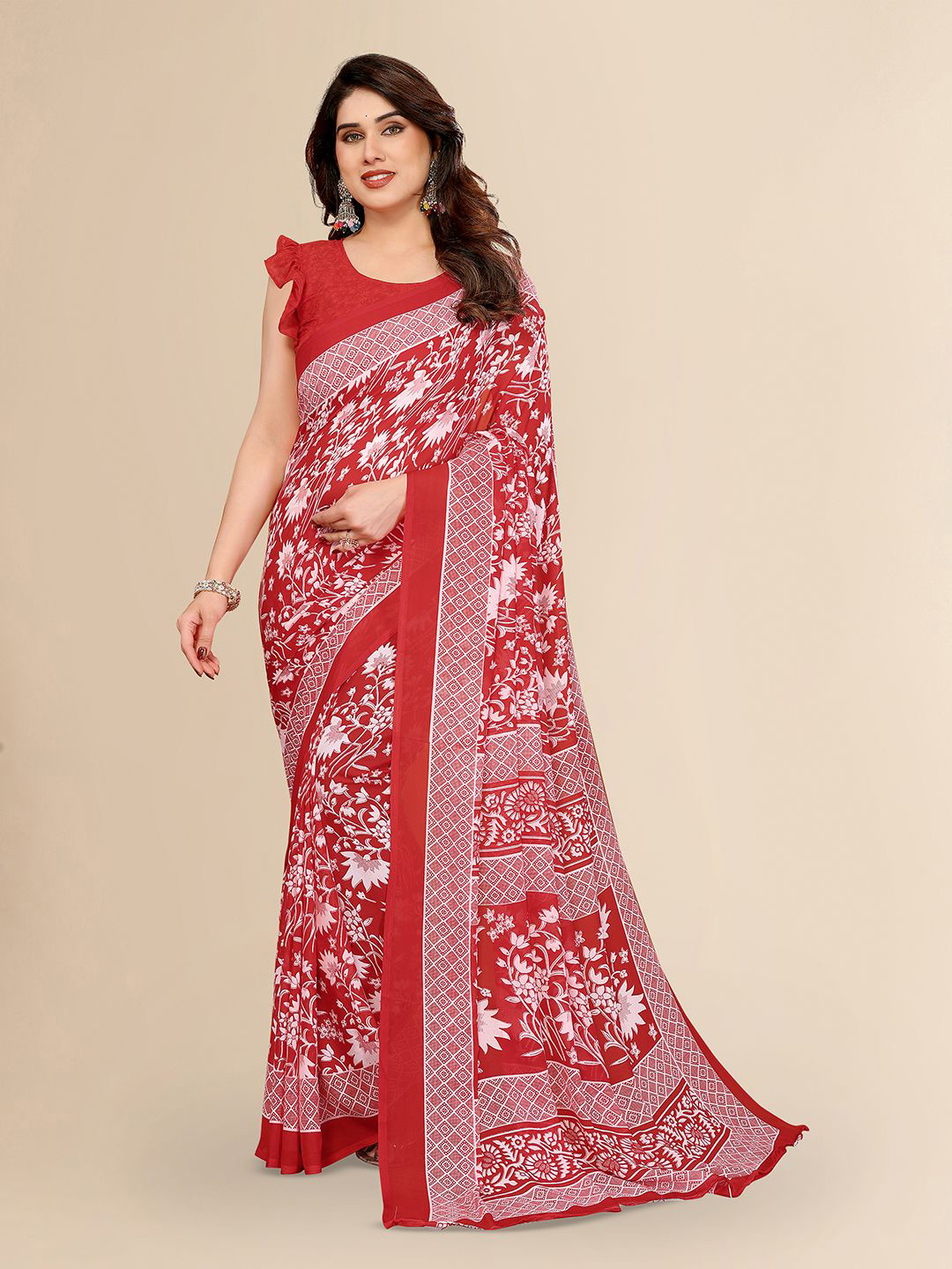Moda Rapido Floral Print Saree With Unstitched Plouse Piece