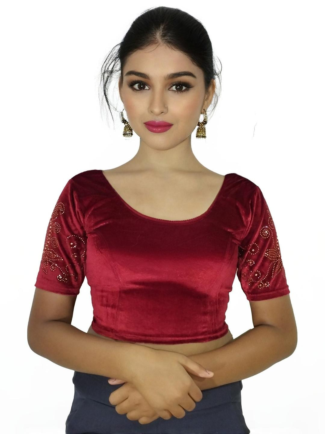 PU FASHION Women Maroon Saree Blouse