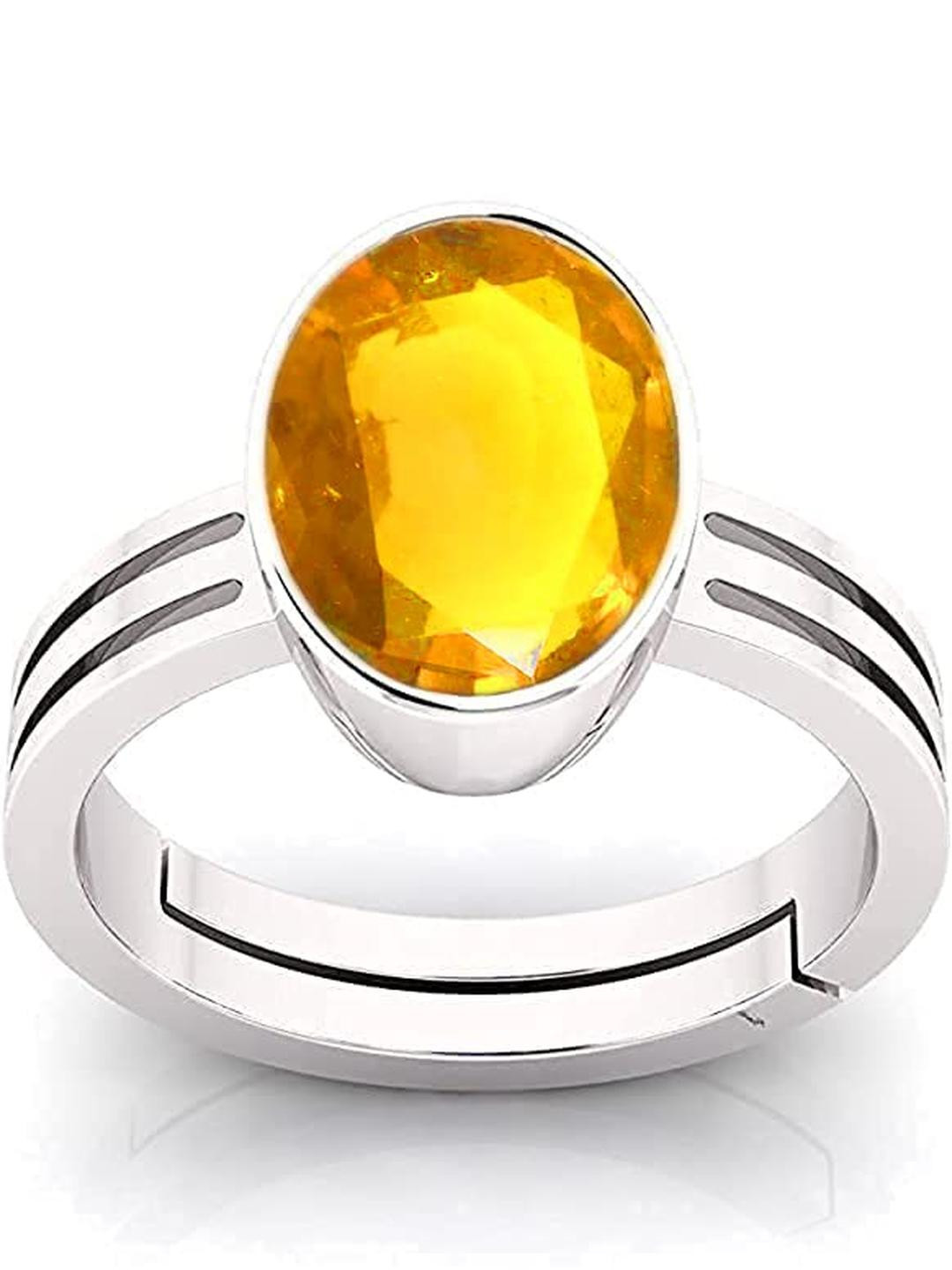 6.25 Ratti 5.60 Carat Natural Yellow Sapphire Pukhraj Stone Panchdhatu Adjustable Silver Ring