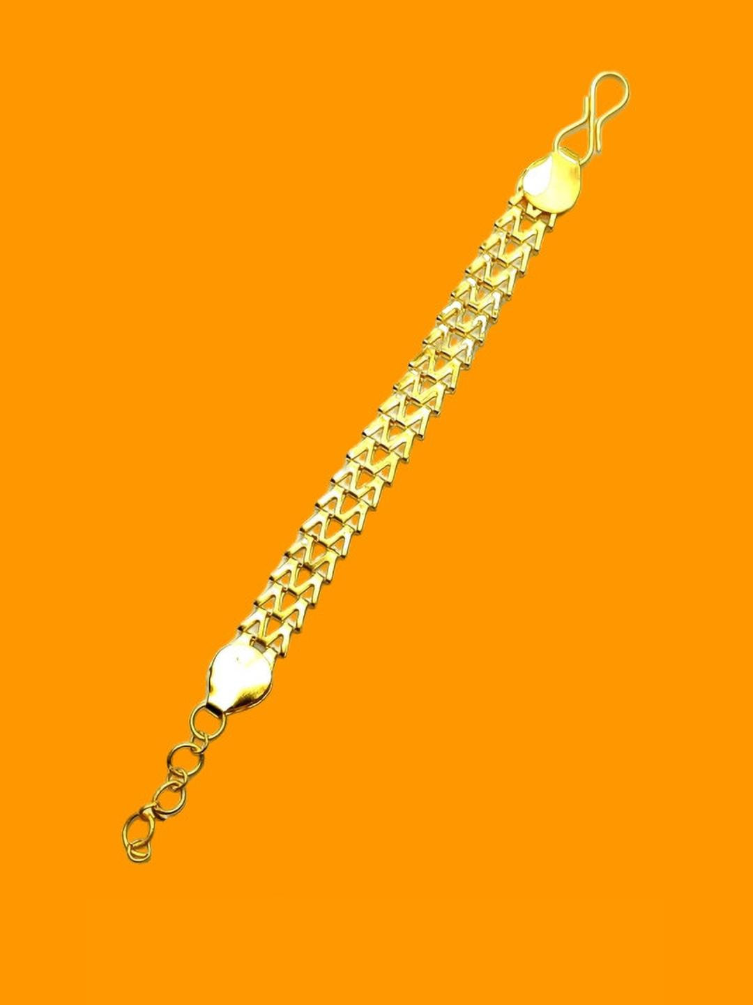 Dynamic Retail Global Men Gold-Plated Link Stainless Steel Ethnic Link S-Hook Bracelet