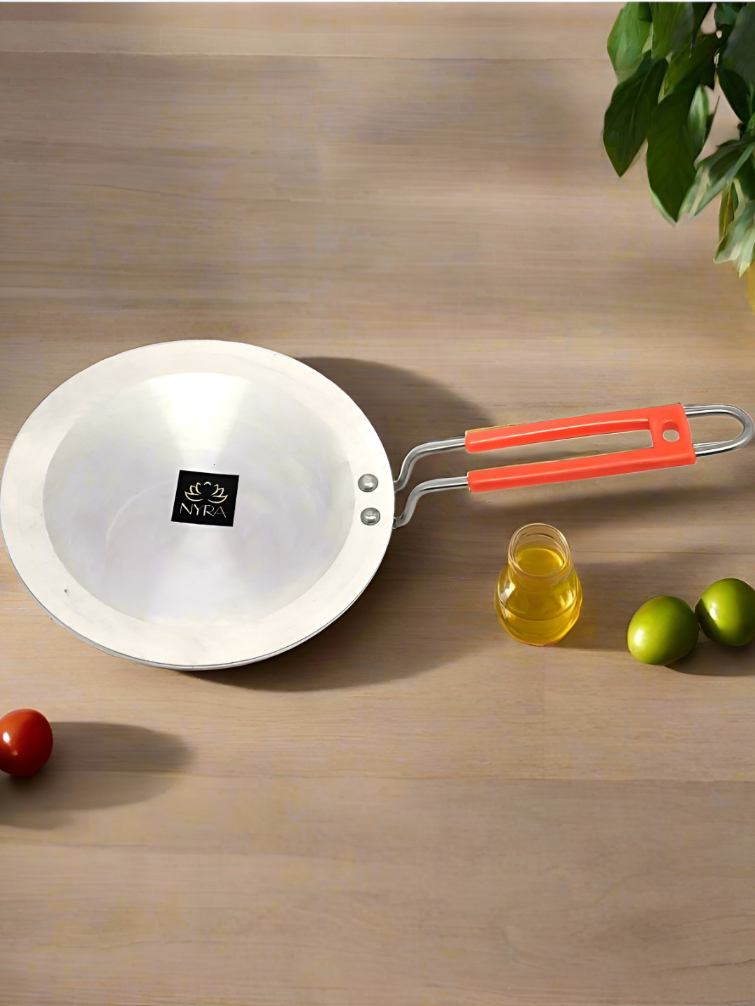 Nyra Kitchenware Silver-Toned & Red Dishwasher Safe Aluminium Tawa