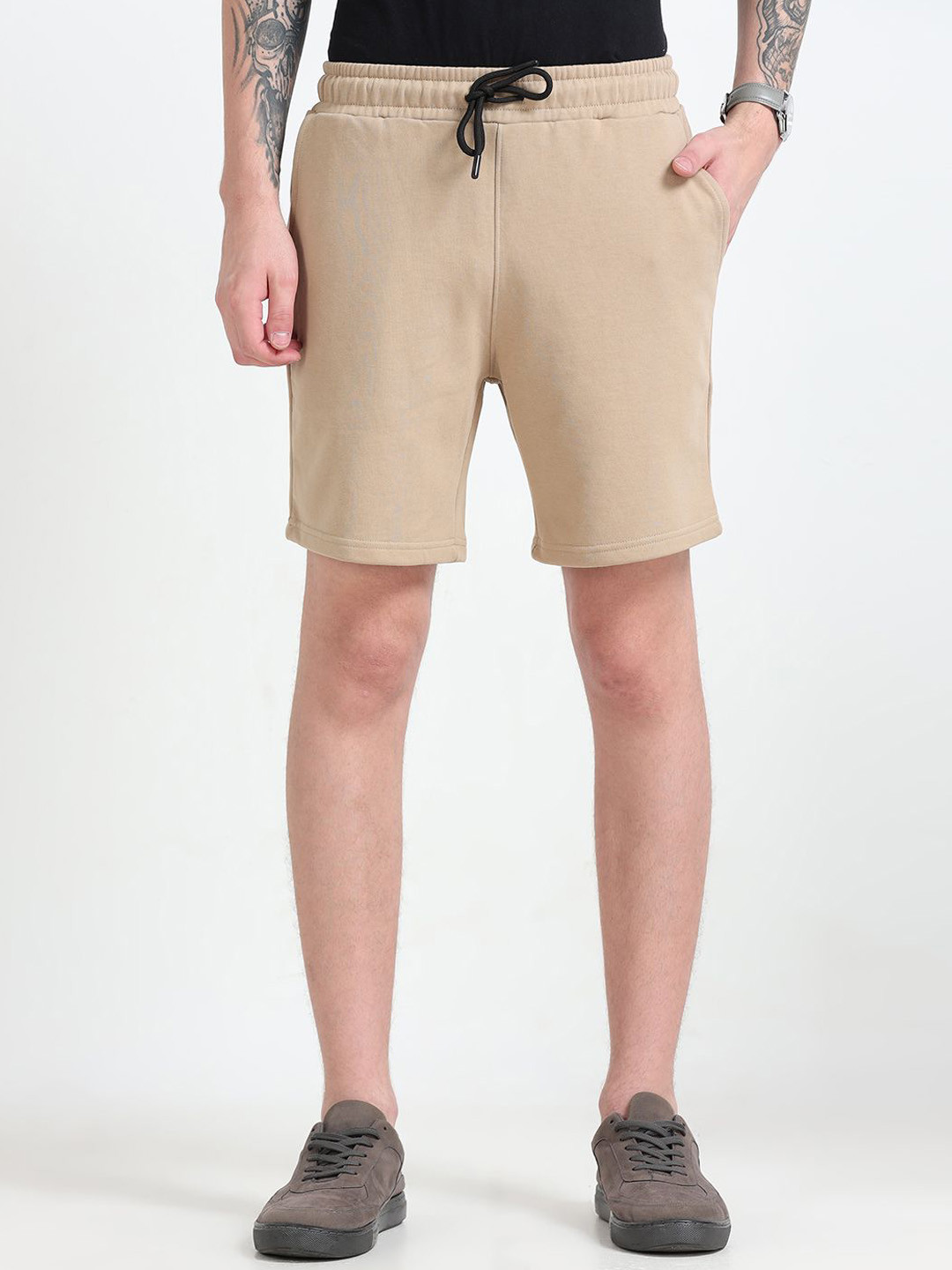 Espanshe Asheran Men Khaki Plain Cotton Shorts