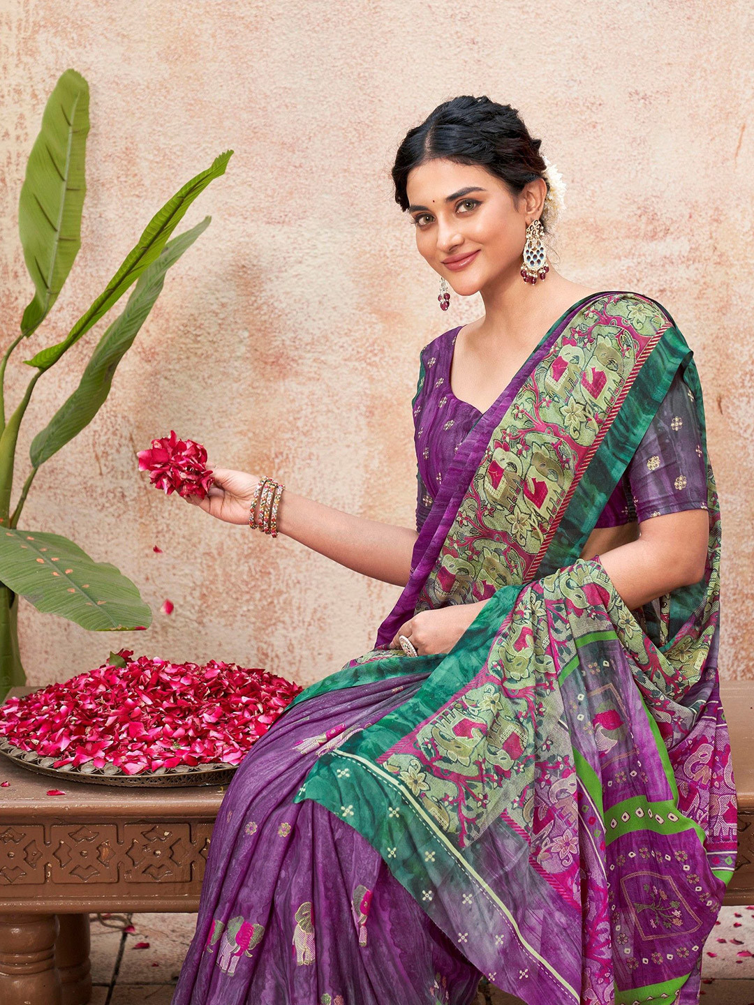 K 5 Fashion Ethnic Motif Prited Pure Georgette Saree