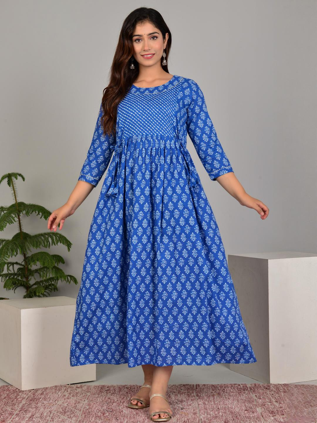 BHAGLI Ethnic Motifs Printed Mandarin Collar A-Line Maternity Ethnic Dresses