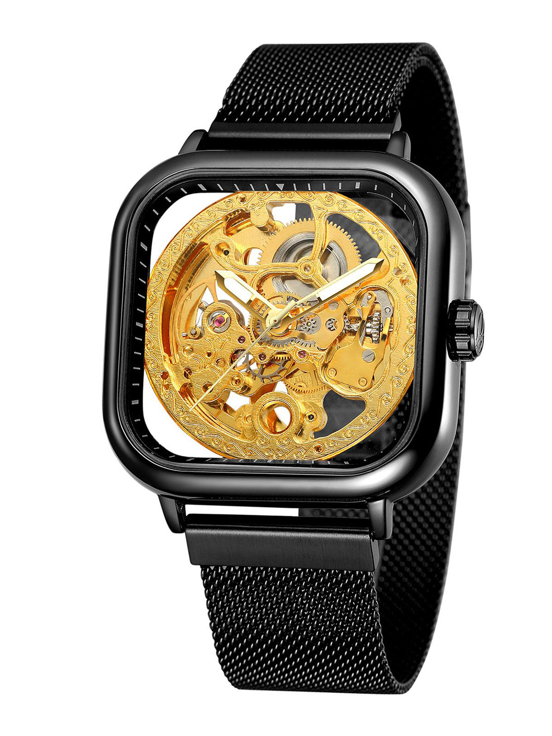 FORSINING Automatic Mechanical Skeleton Transparent Analog Mesh Steel Band Men Watch