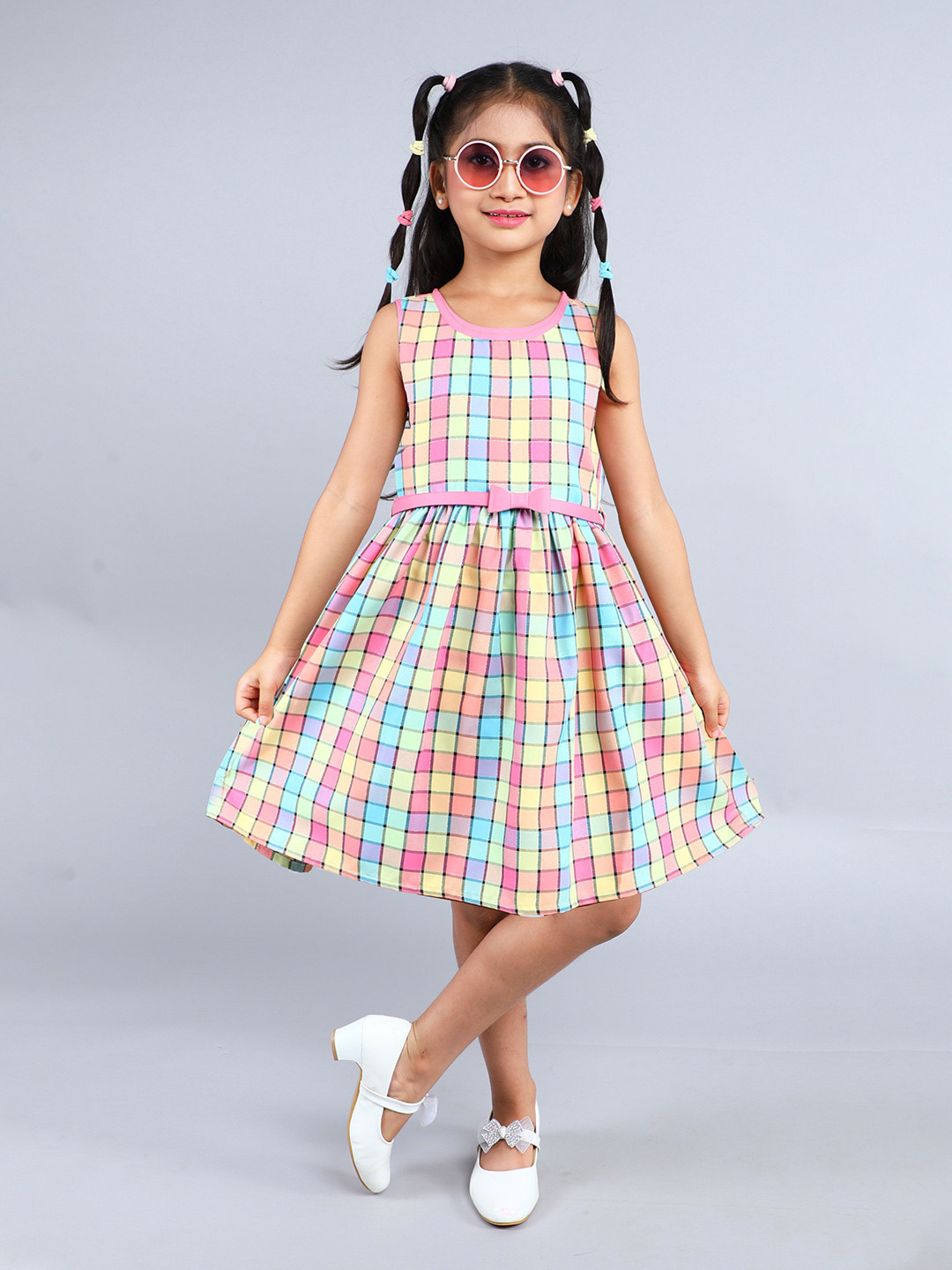 Funshine Girls Checked Cotton Fit & Flare Dress
