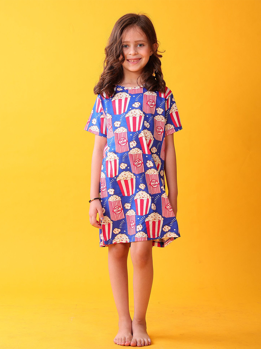 Anthrilo Girls Popcorn Printed Pure Cotton Nightdress
