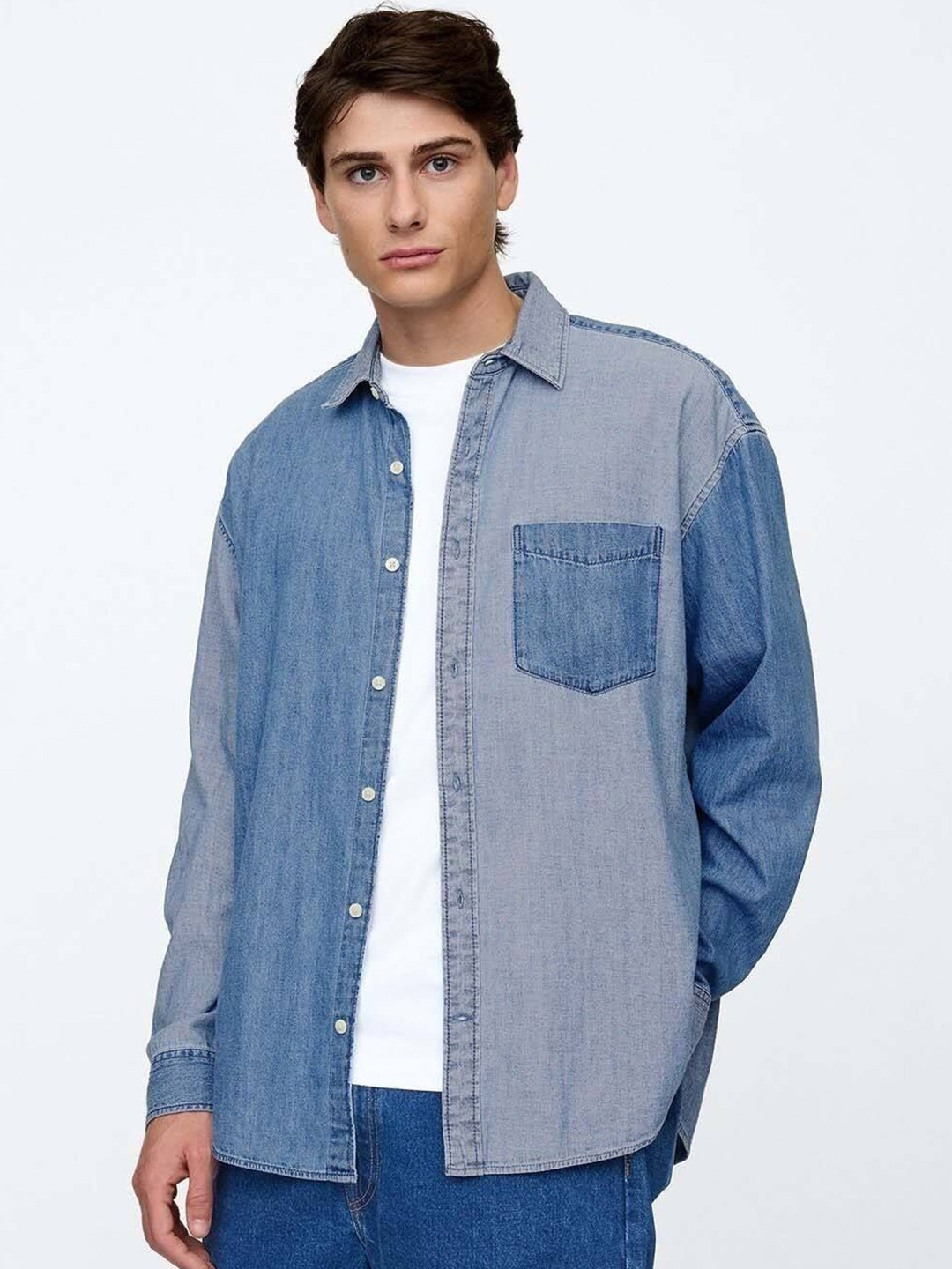 GAP Colourblock Pure Cotton Denim Shirt with Patch Pocket