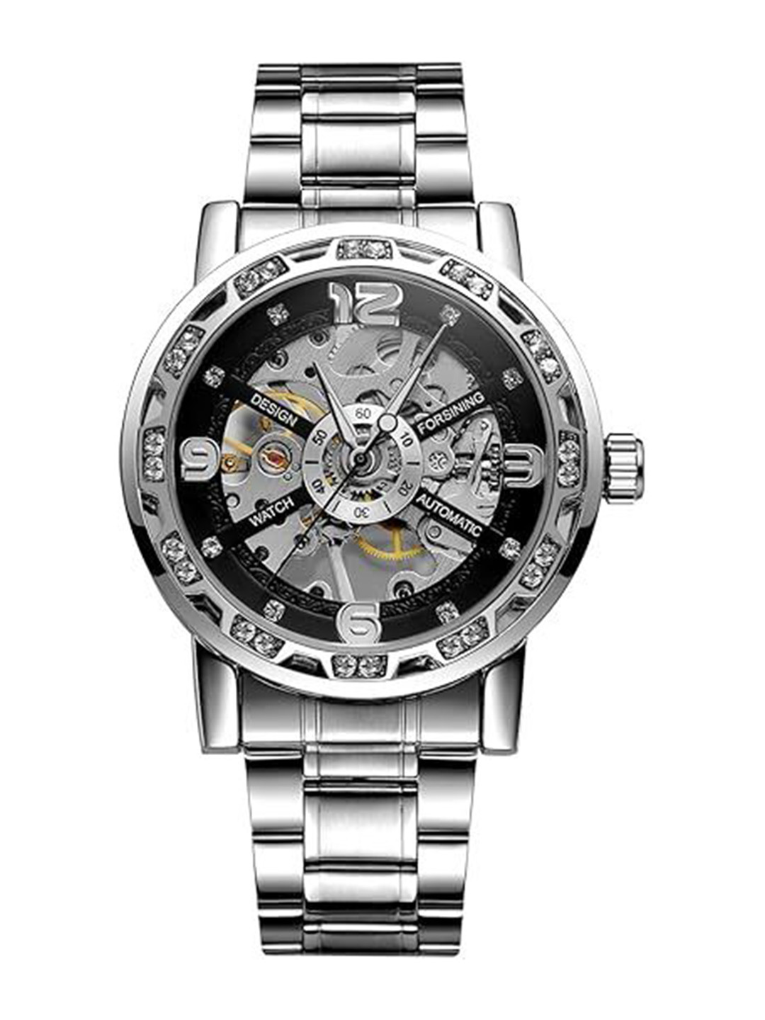 FORSINING Men Automatic Skeleton Watch with Mesh Stainless Steel Band