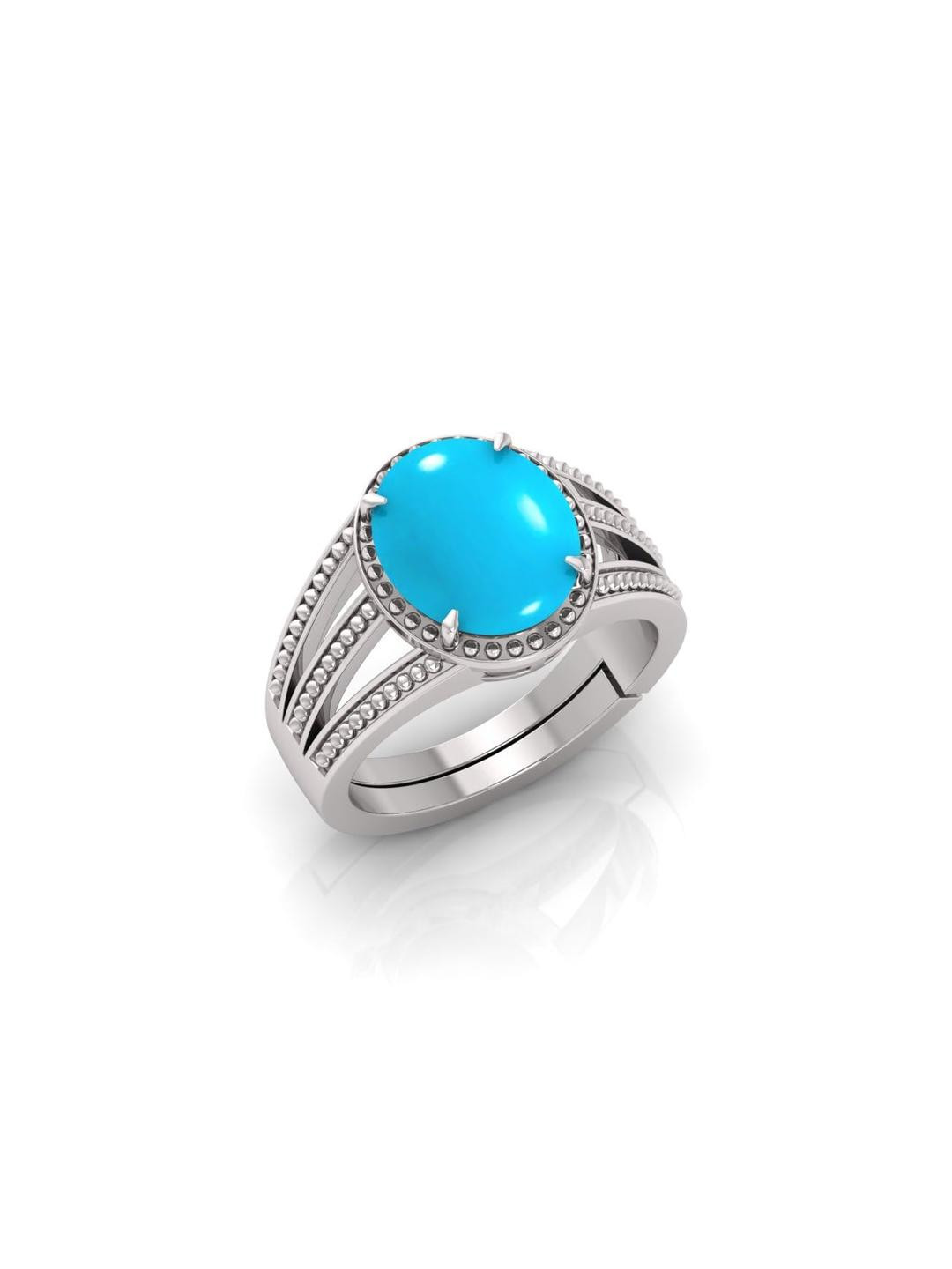 9.25 Ratti Turquoise Stone Original Certified Firoja Gemstone Silver Plated | Adjustable Ring