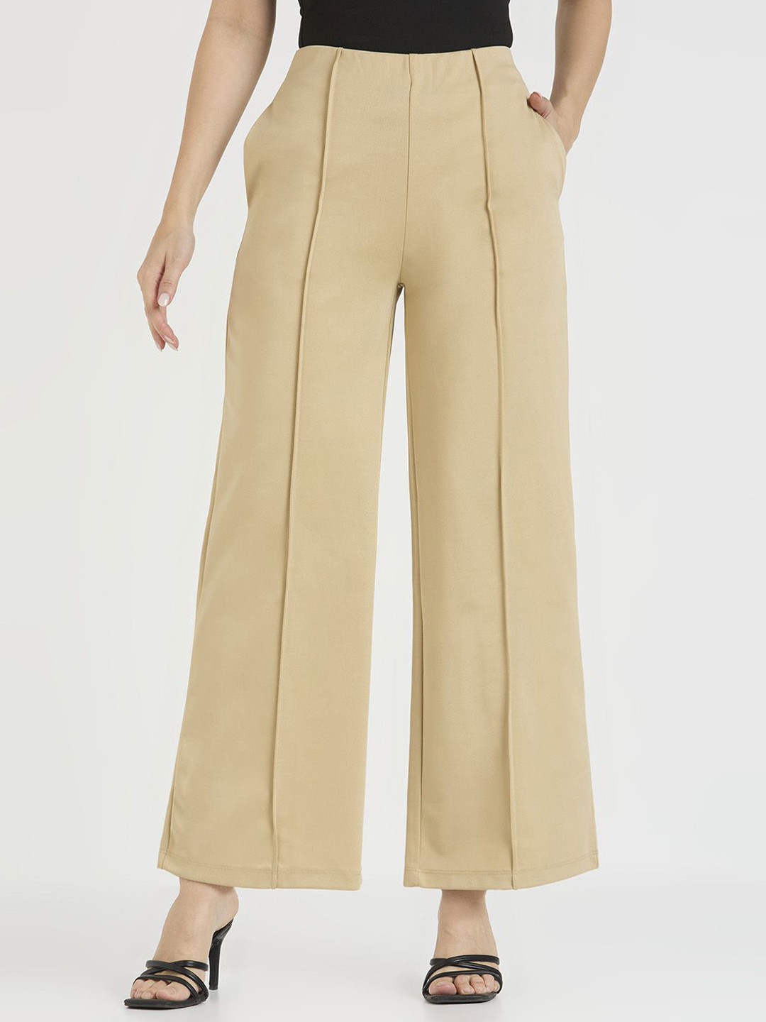 CEFALU Women Relaxed High-Rise Easy Wash Pleated Cotton Trousers