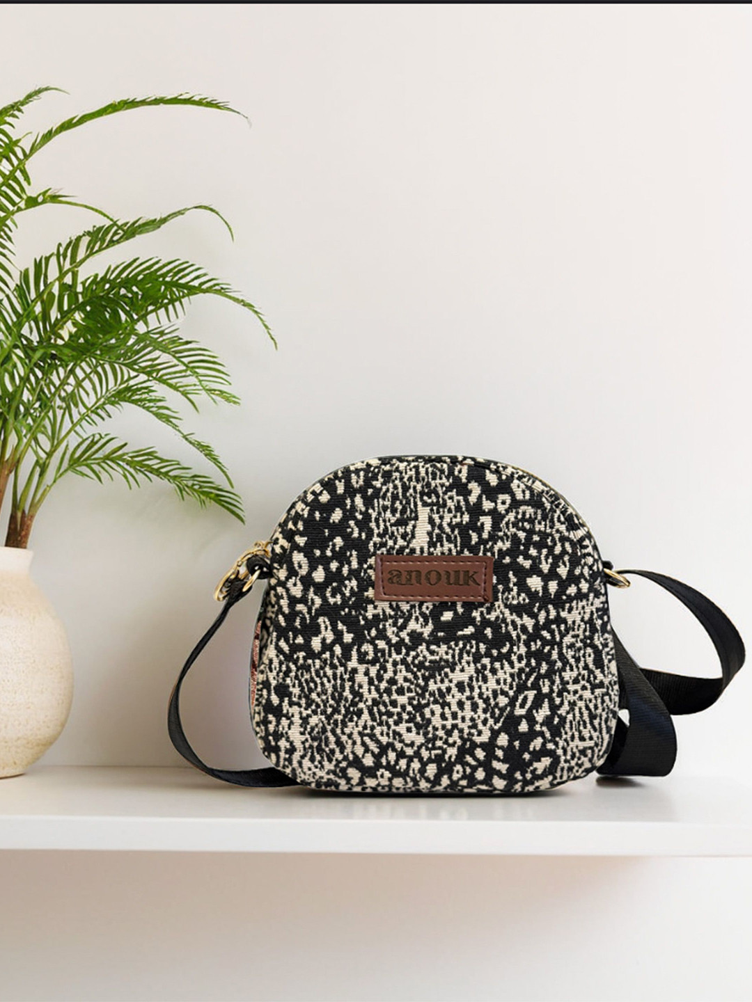 Anouk Brand Logo Printed Crossbody Jute Sling Bag