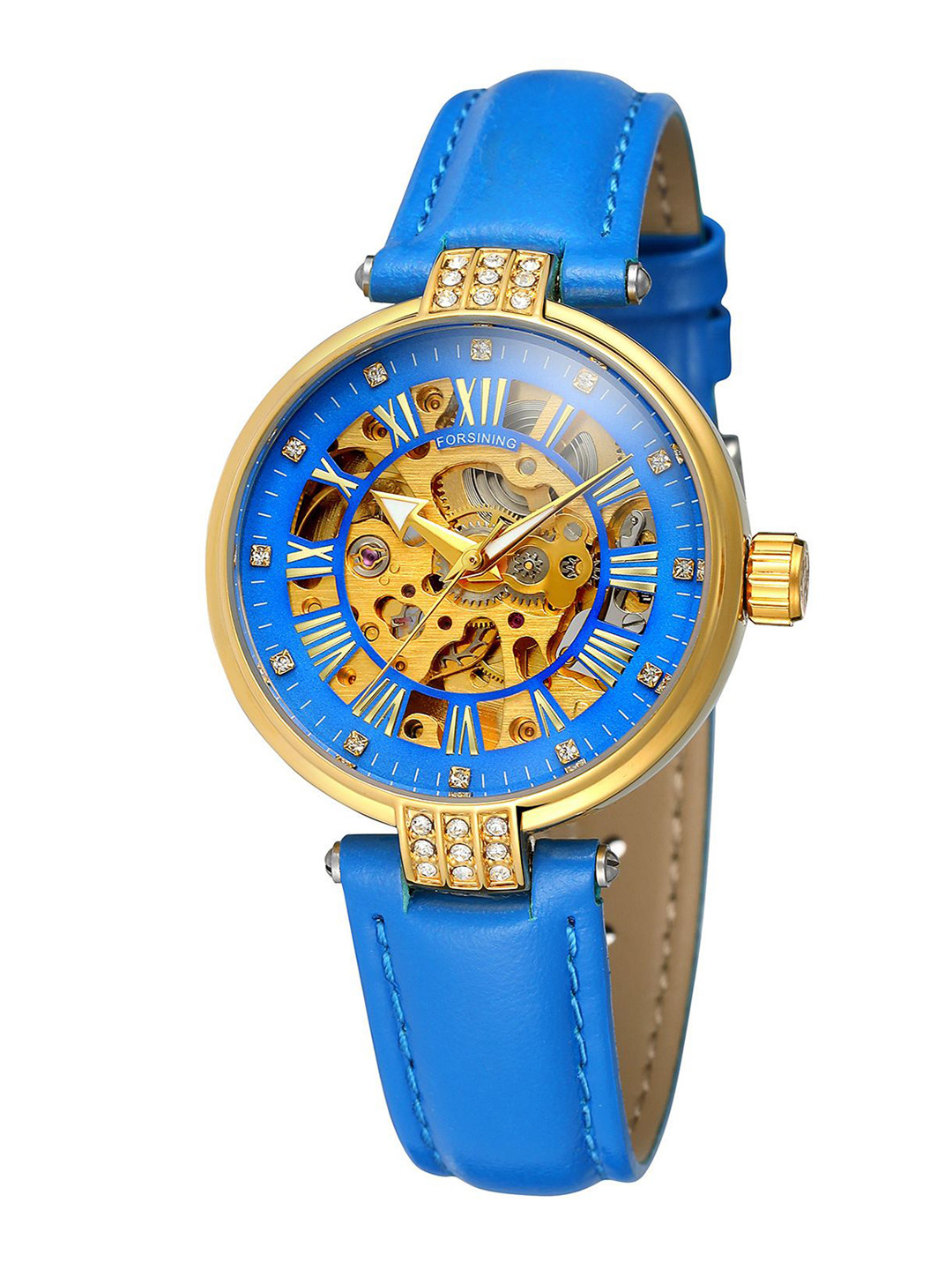 FORSINING Women Automatic Movement Analog Skeleton Dial Watch with Leather Strap