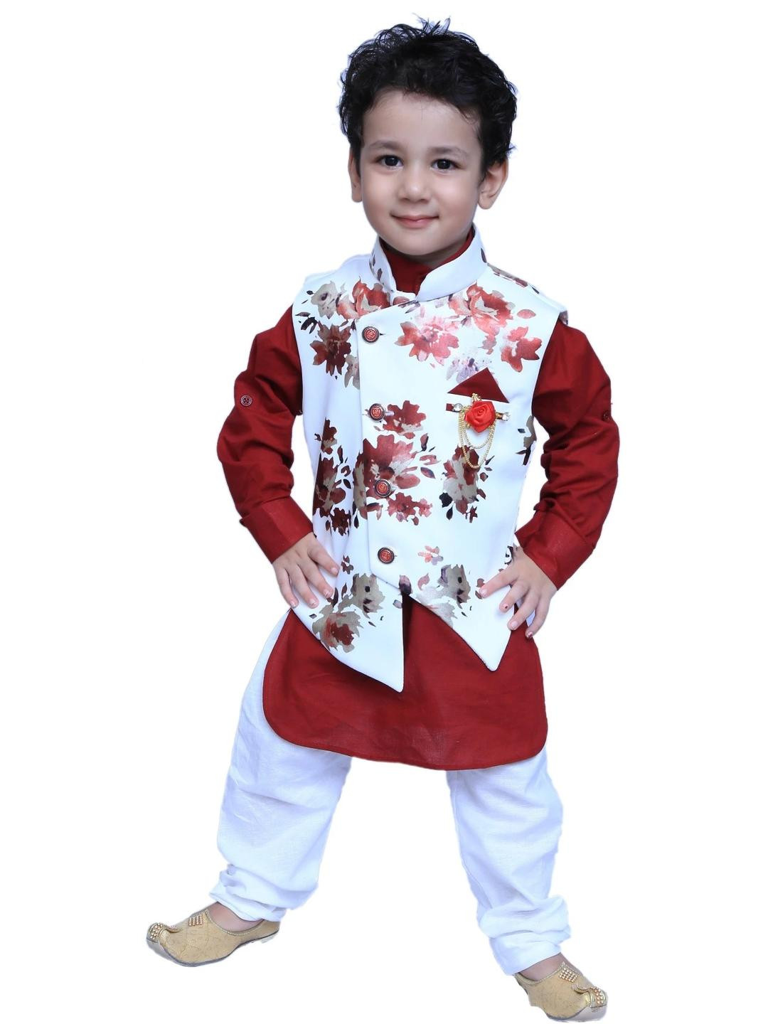 KL COLLECTION Maroon Silk Blend Clothing Set