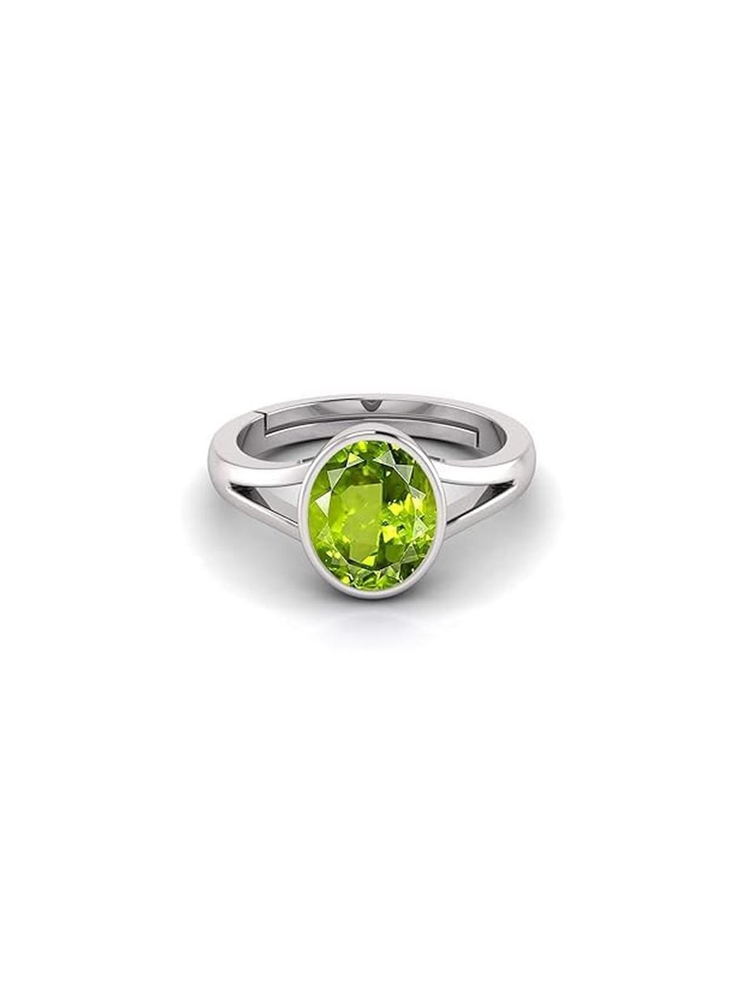 Todani Jems Unisex Green Peridot Gemstone Silver Adjustable Ring
