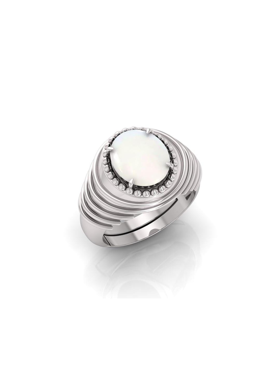 7.25 Ratti Moonstone Stone Certified Gemstone Silver Plated | Adjustable Ring With Lab Certificate