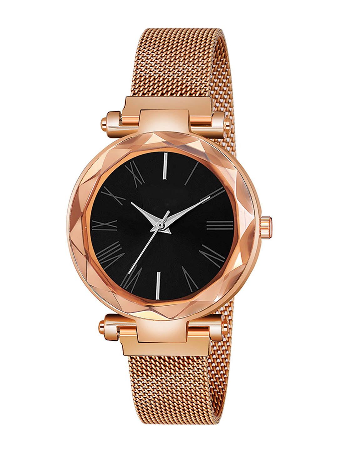 CSAMON Women Bracelet Style Straps Analogue Watch GR_379_Black Roman RoseGold Maganet