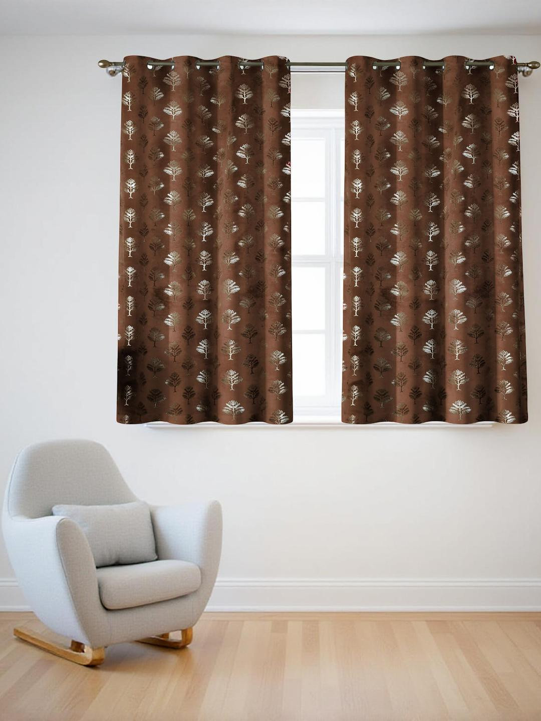 IVAZA Coffee Brown & White Set of 2 Floral Black Out Window
