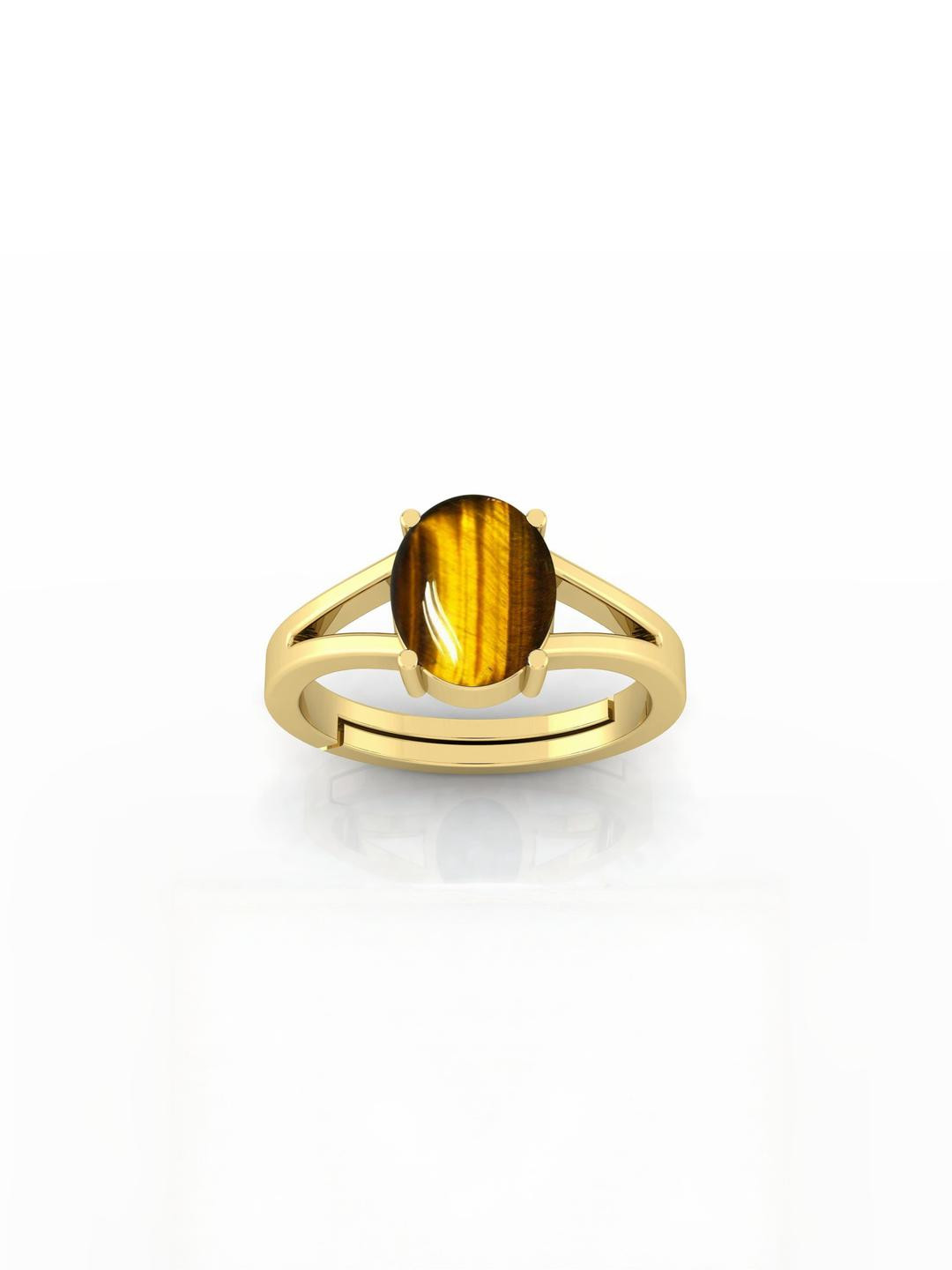 12.25 Ratti Yellow Crystal Natural Tiger's Eye Adjustable Ring Certified Stone for Men and Women