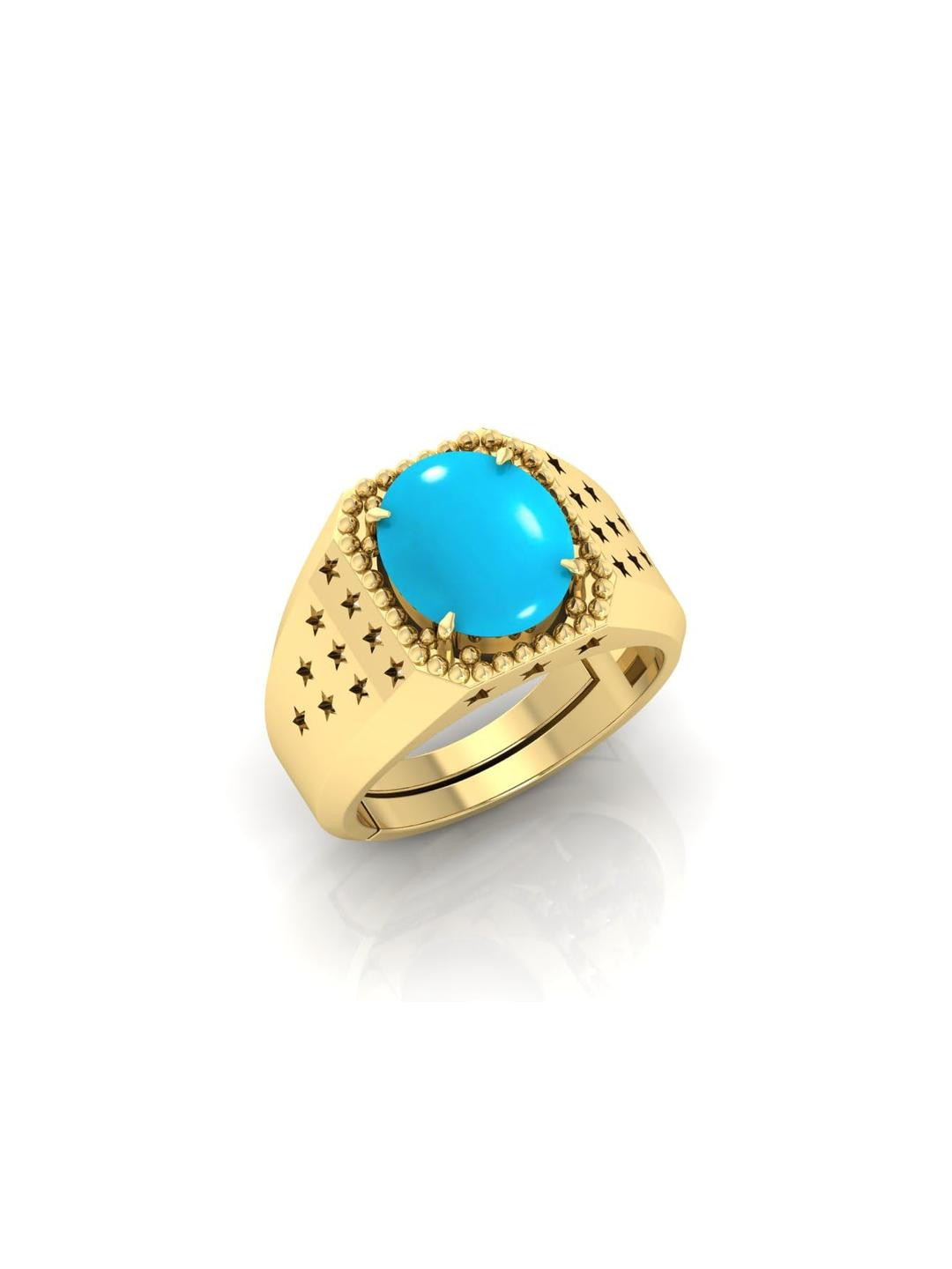 9.25 Ratti Turquoise Stone Original Certified Firoja Gemstone Gold Plated | Adjustable Ring