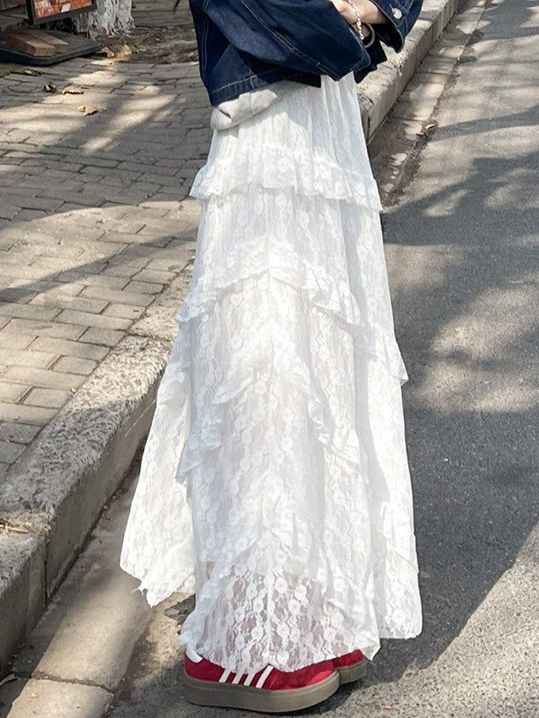 Outzidr Mesh Ruffled A-Line Maxi Skirt