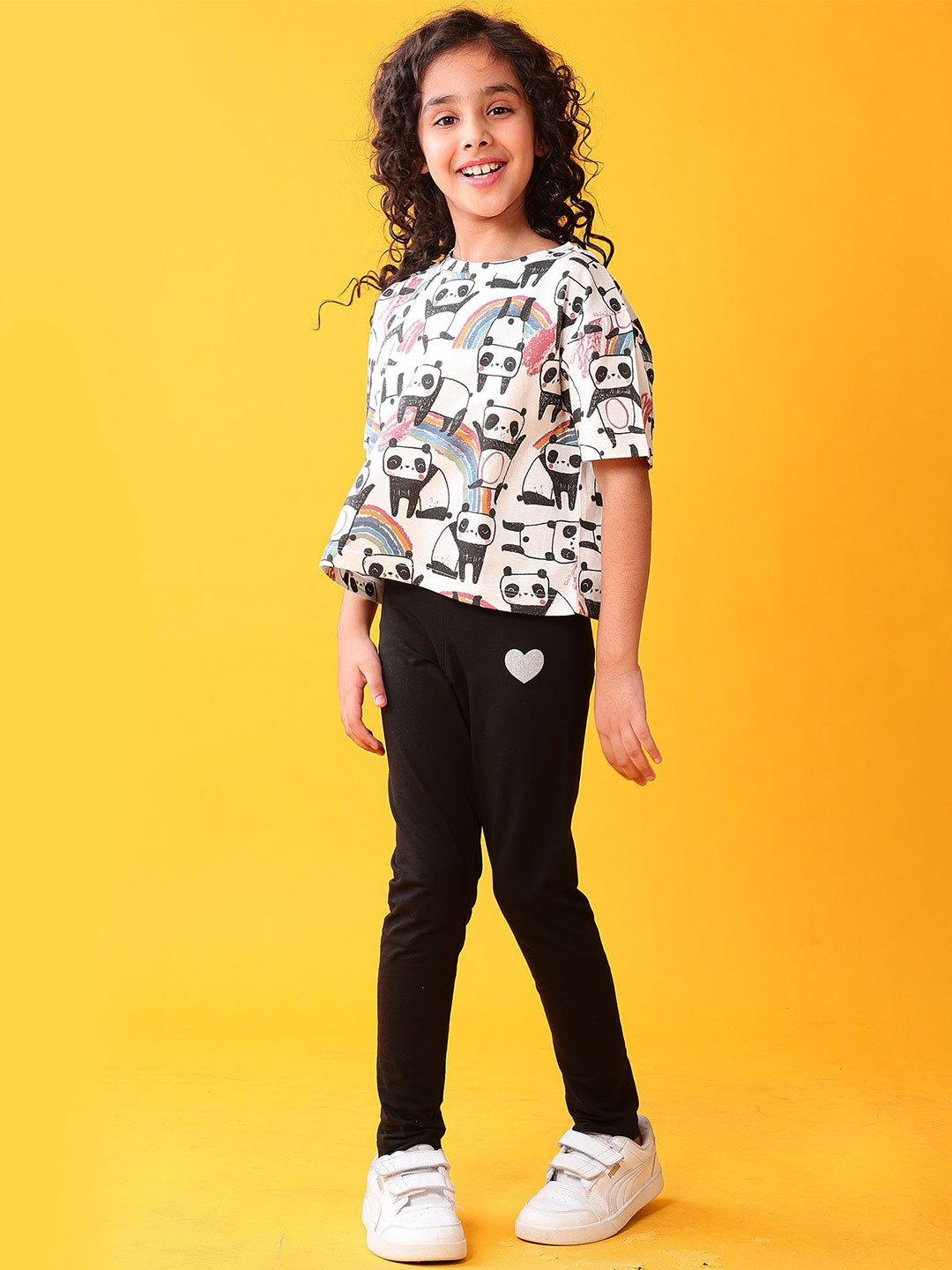 Anthrilo Girls Panda Printed Short Sleeves T-shirt With Leggings