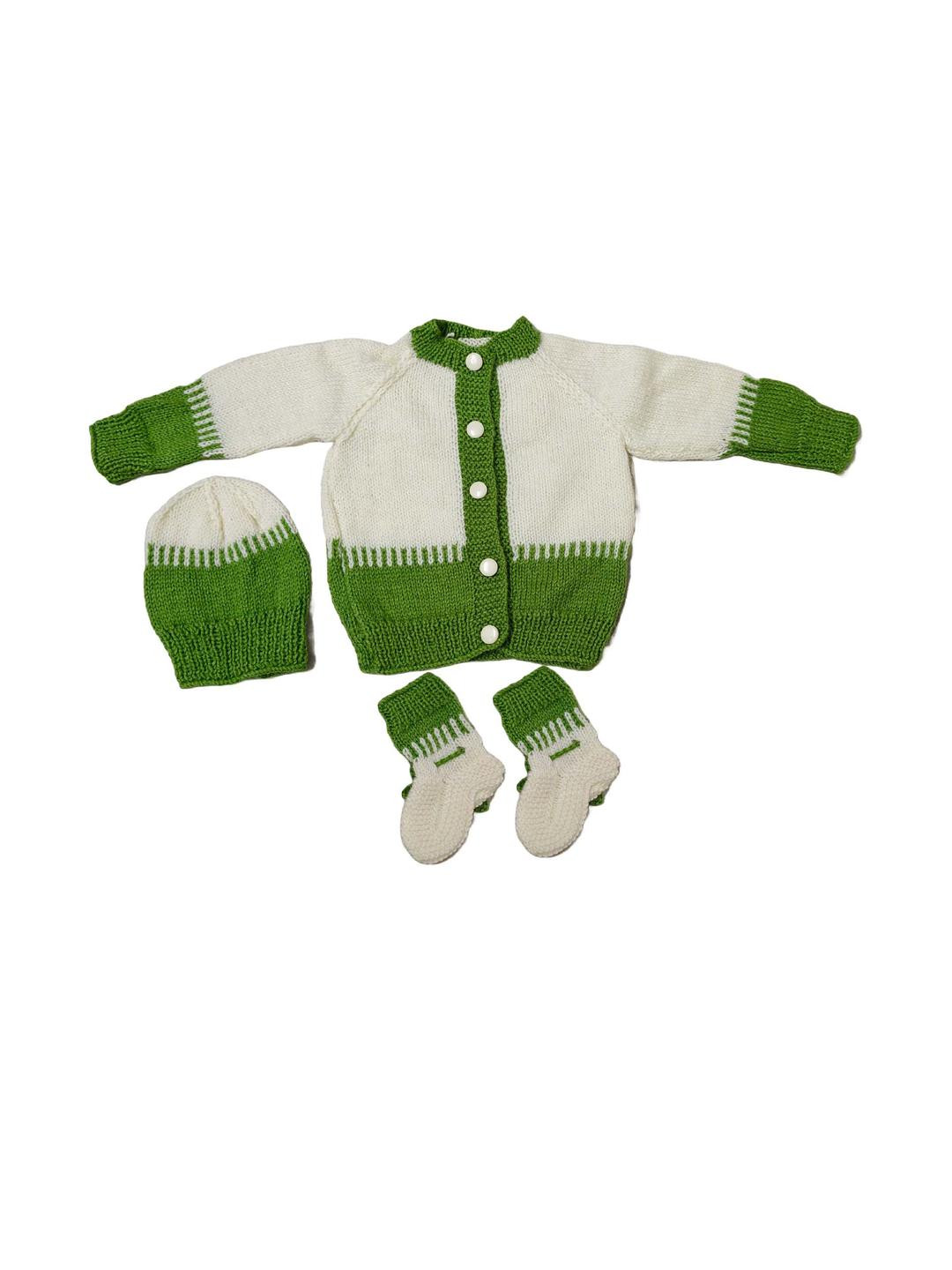 Cute Collection Unisex Kids Striped Woollen Cardigan With Cap & Pair of Socks