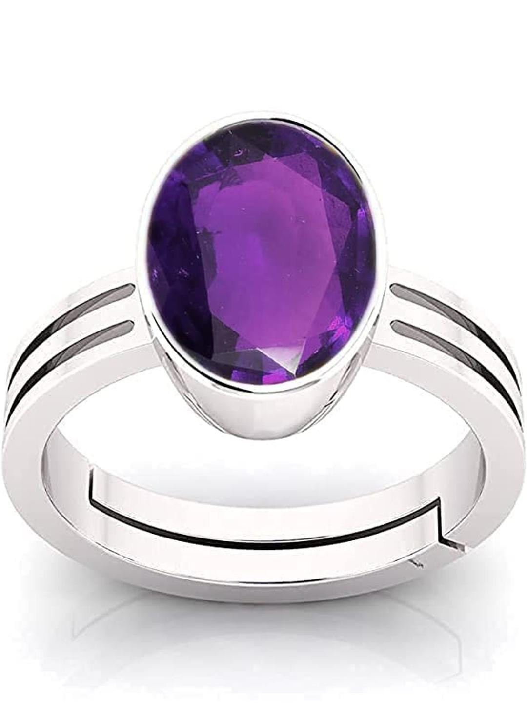 Todani Jems Unisex 3.25 Ratti Amethyst Stone Silver Plated Adjustable Ring