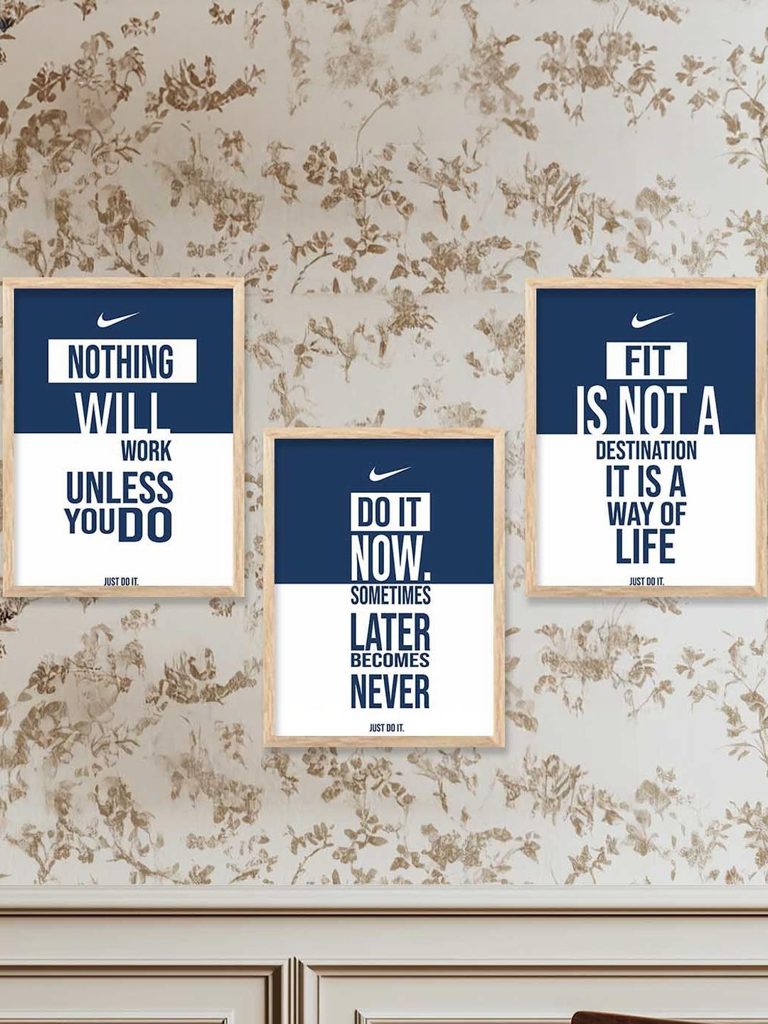 WALLLANE Brown 3 Piece Wood Motivational Wall Paintings