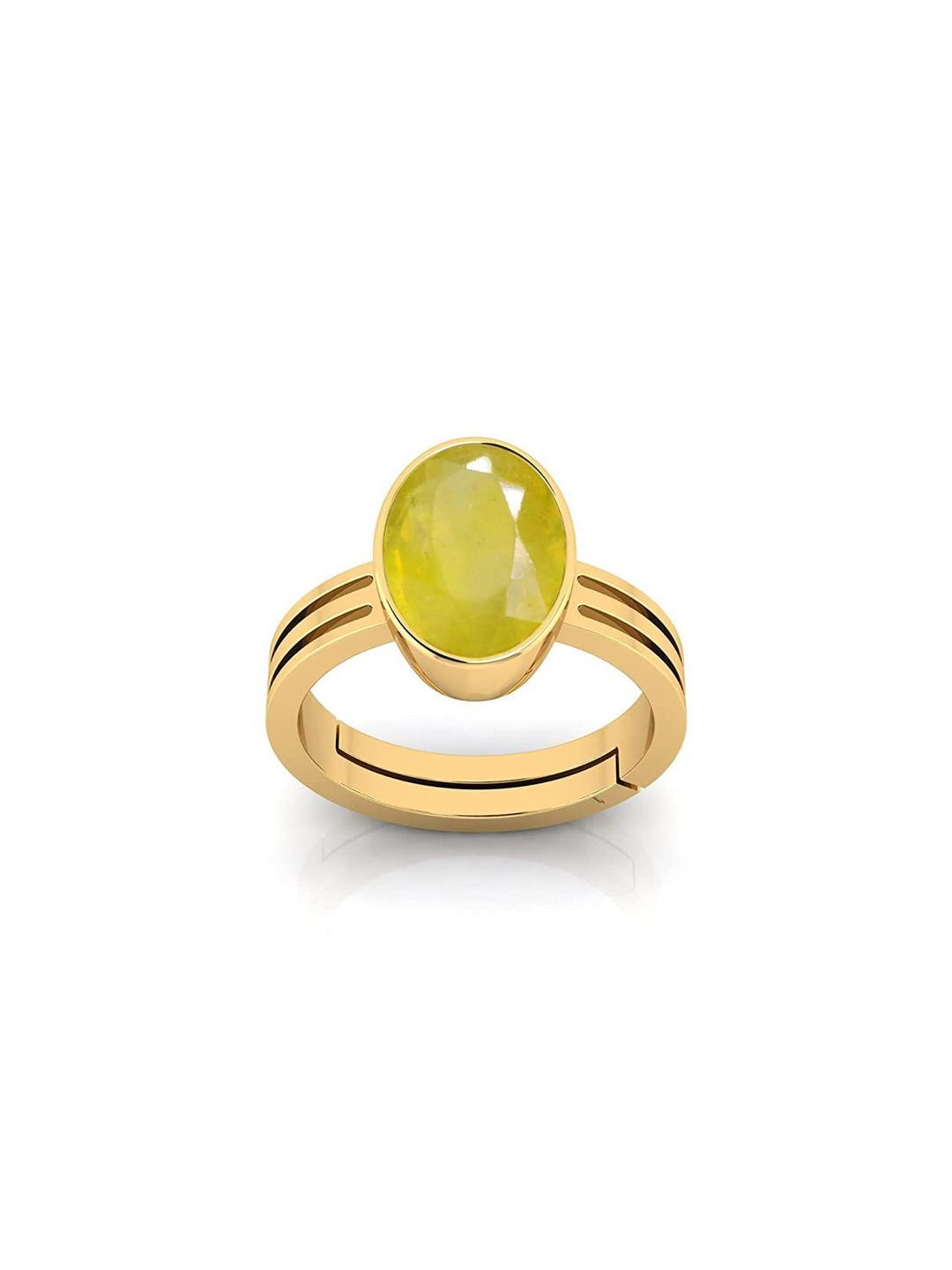 7.25 Ratti Unheated Untreate Natural Yellow Sapphire Pukhraj Gemstone Gold Plated Ring