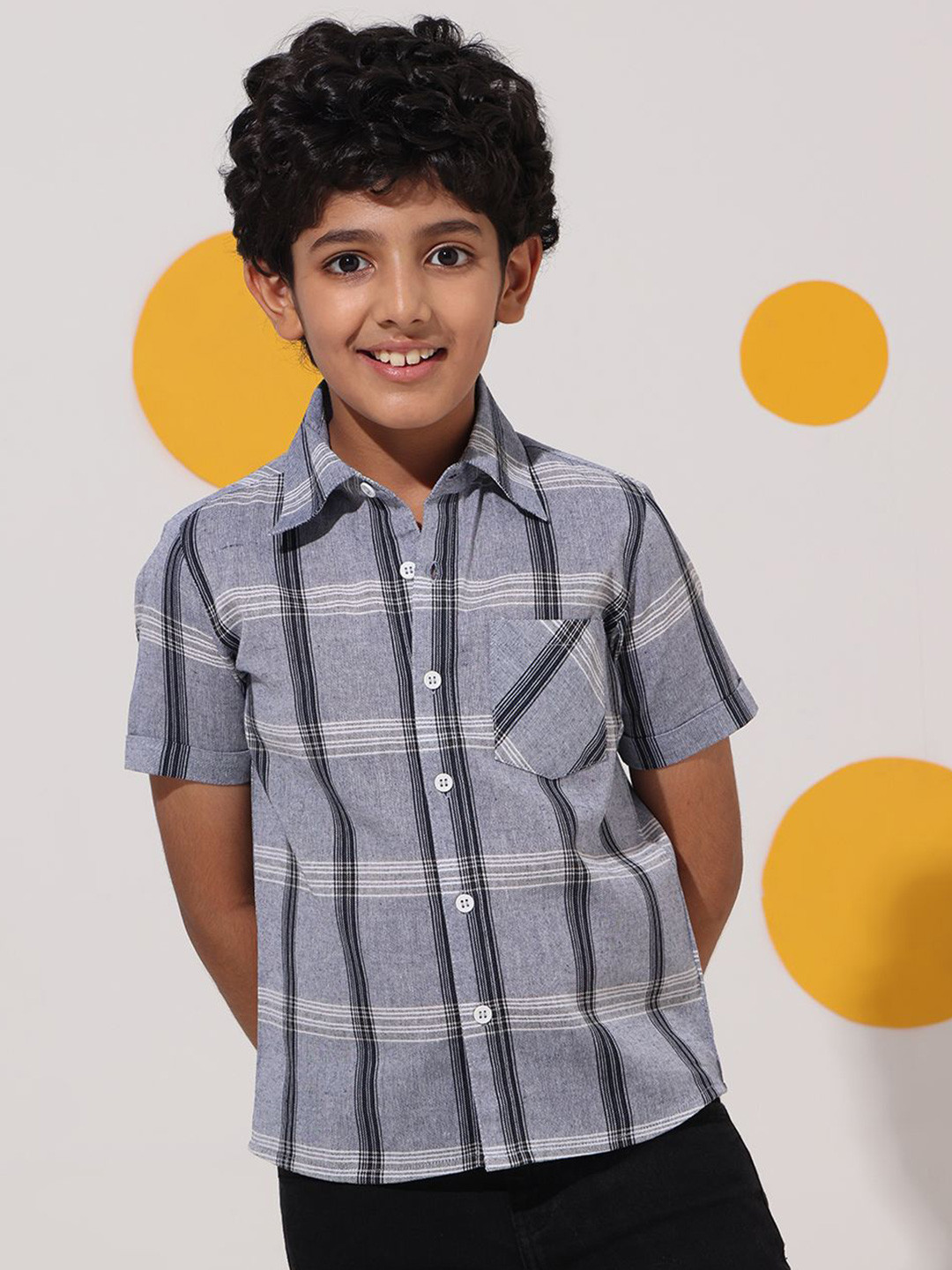 Cherry & Jerry Boys Classic Windowpane Checked Cotton Spread Collar Casual Shirt