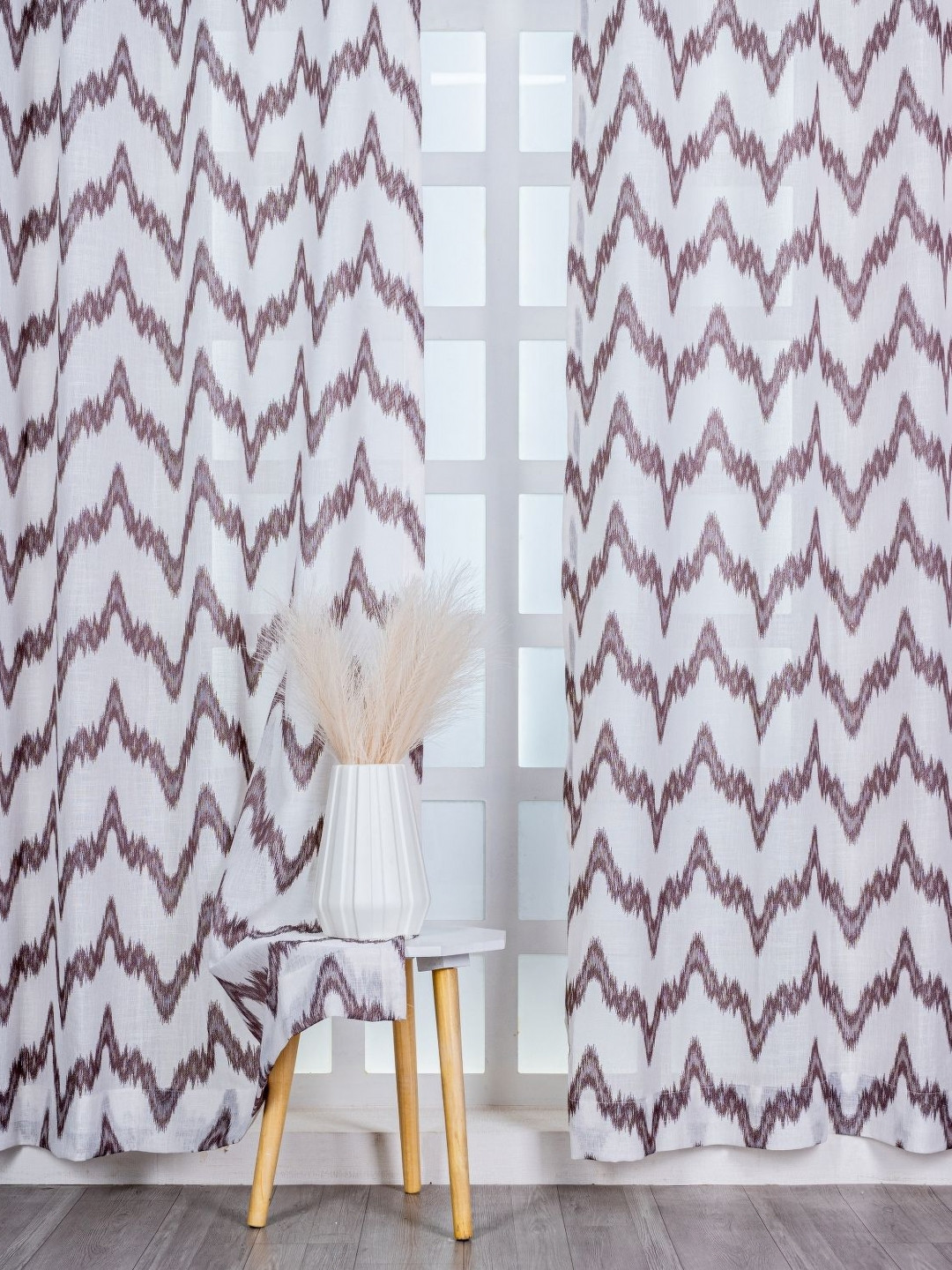 Parda Online White & Brown Sheer Long Door Curtain