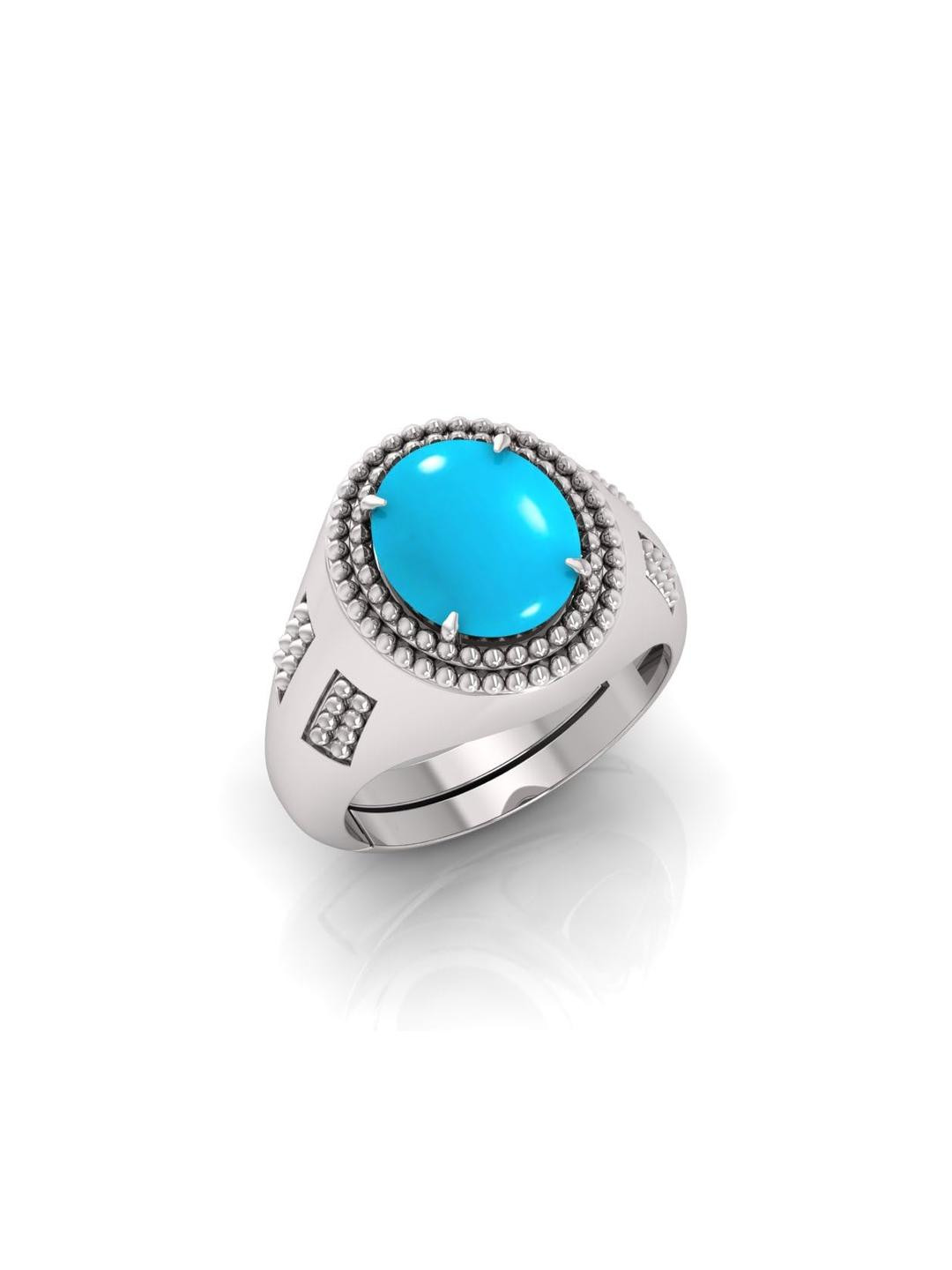 Todani Jems Turquoise Stone Silver Plated Adjustable Ring