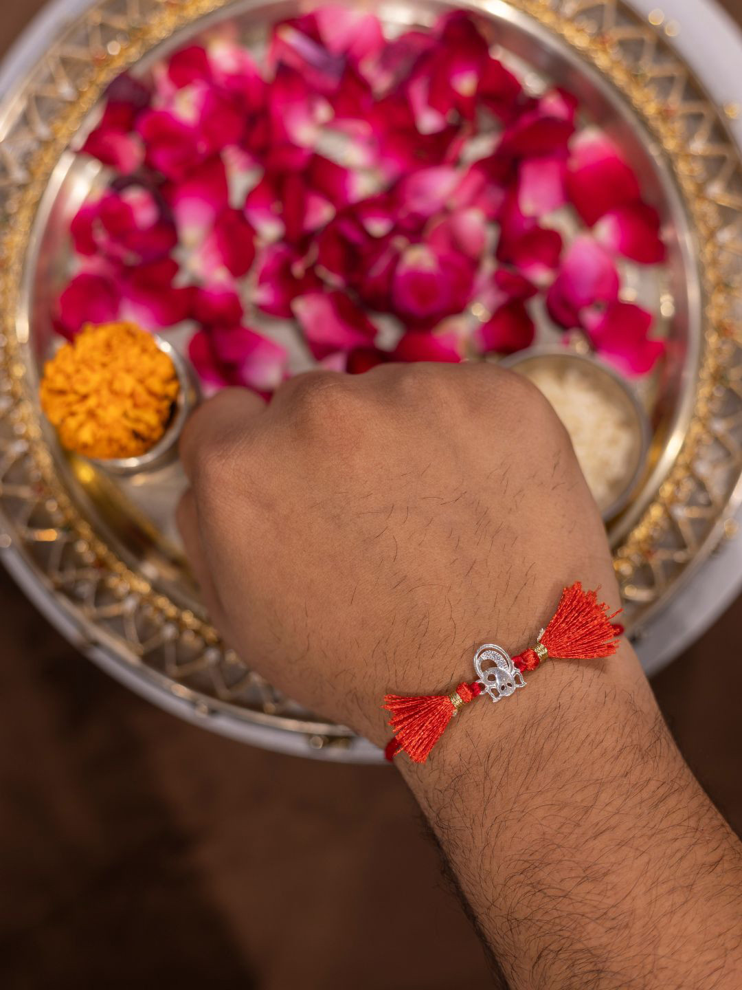 Anouk 925 Sterling Silver Rakhi With Roli Chawal Plate & Potli